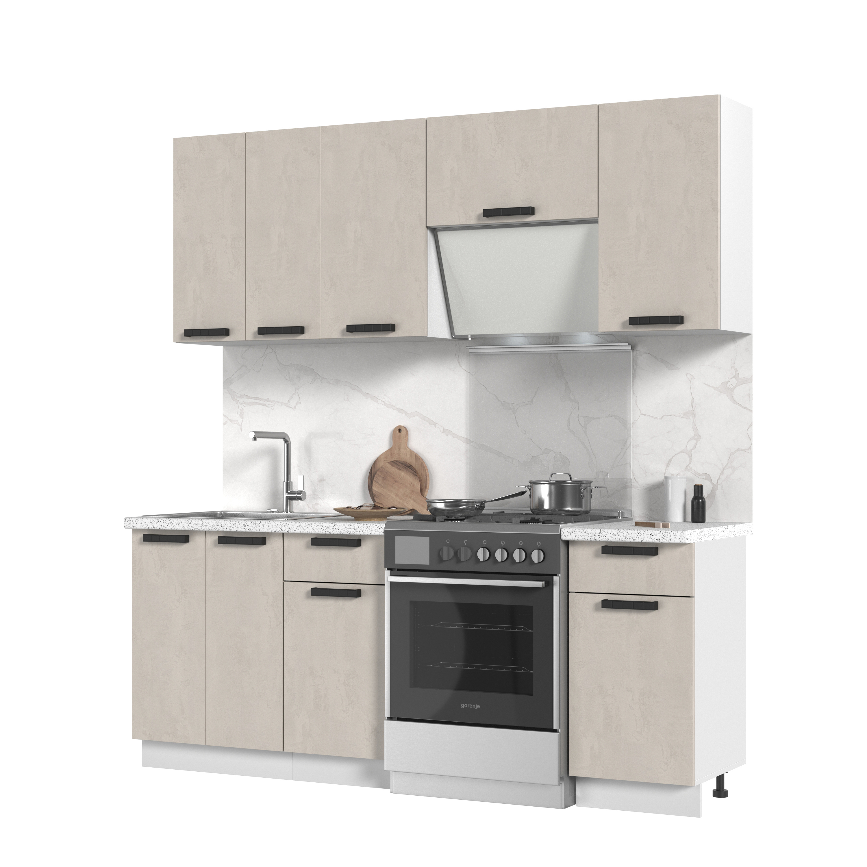 Изображение товара Кухонный гарнитур Пасаденна со столешницей 200x217 см белый бежевый ЛДСП