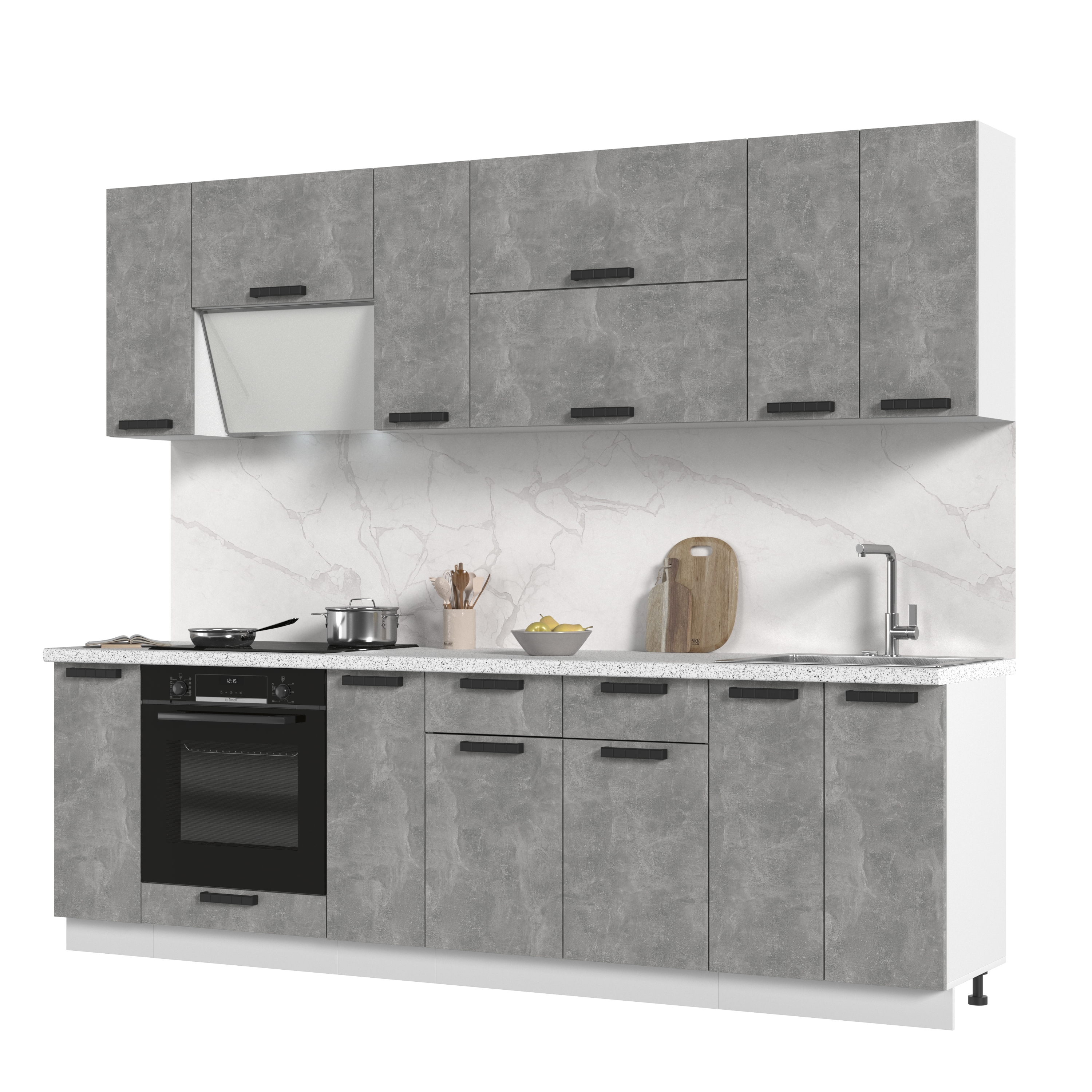 Изображение товара Кухонный гарнитур Стендмебель Пасаденна с белым корпусом и ателье светлым фасадом