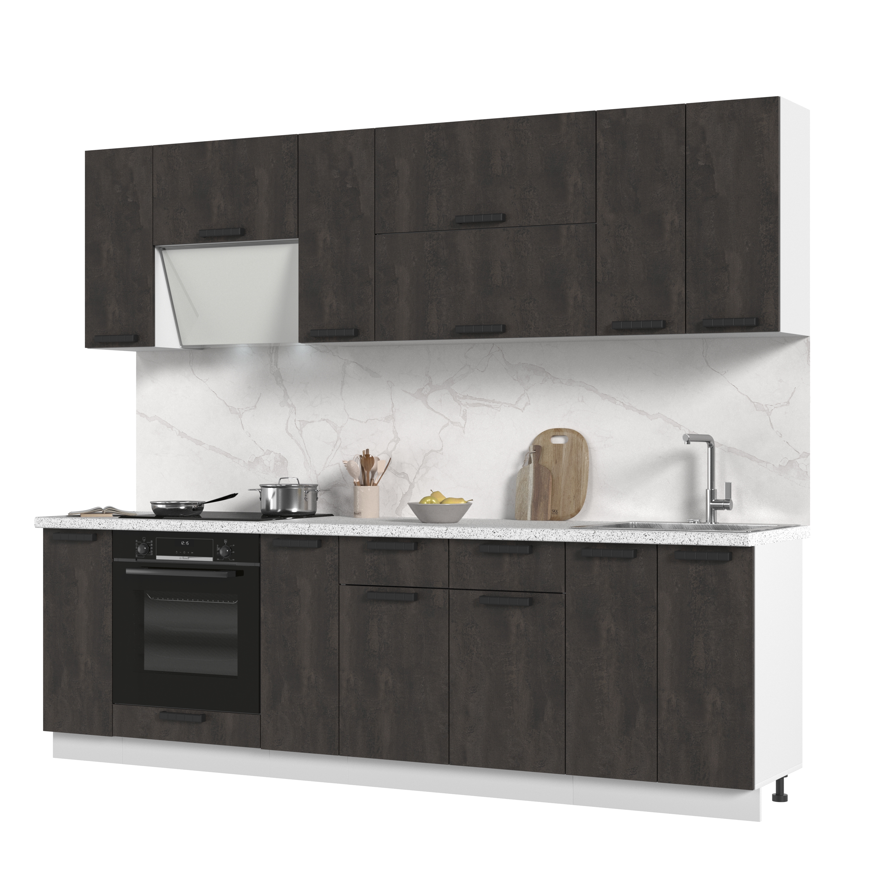 Изображение товара Кухонный гарнитур Пасаденна из ЛДСП угольный камень и белый 260x217 см