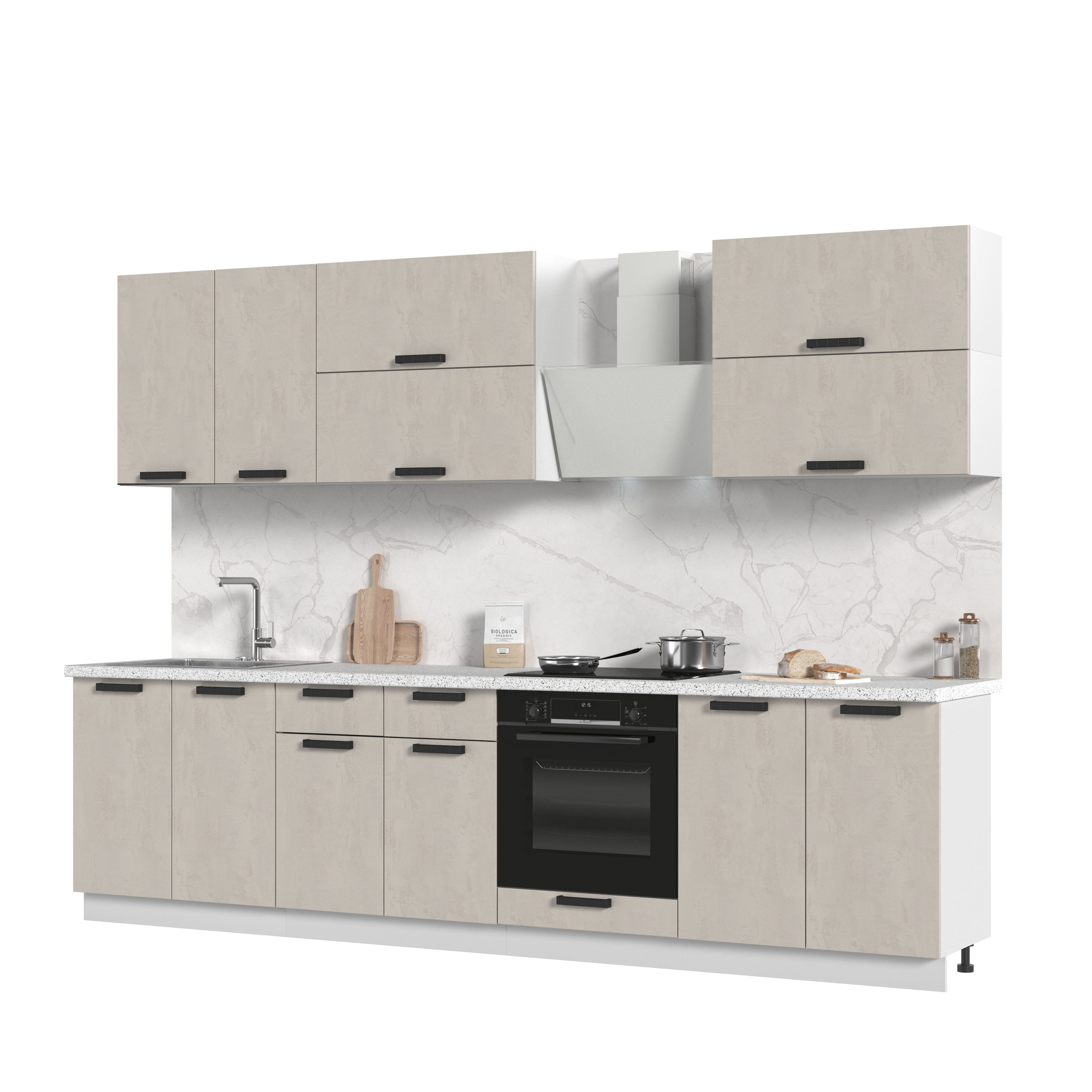 Изображение товара Кухонный гарнитур Пасаденна со столешницей белый бежевый 300x217 см