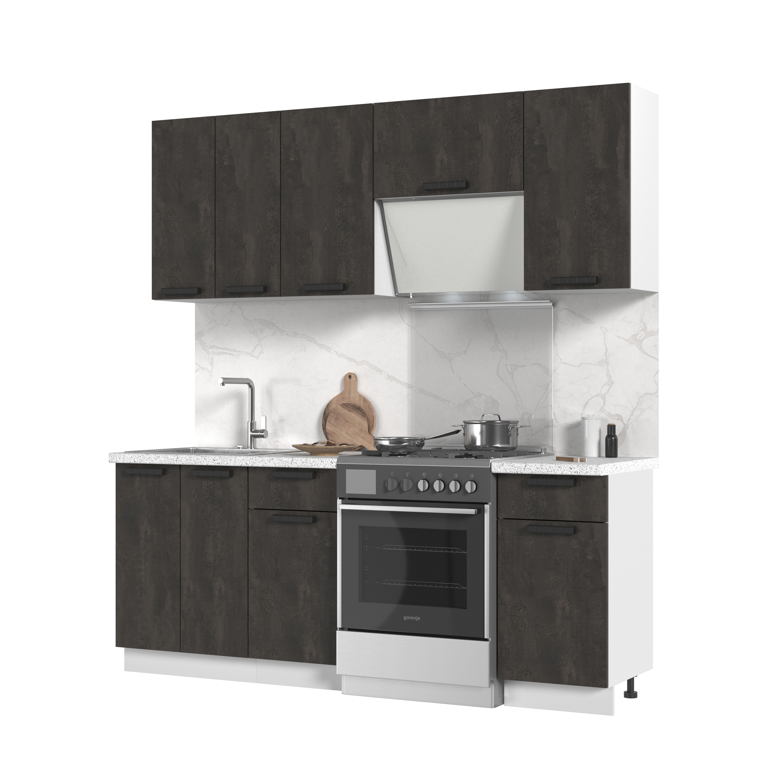 Изображение товара Кухонный гарнитур Стендмебель Пасаденна 200x217x60 см ЛДСП цвет белый/серый камень