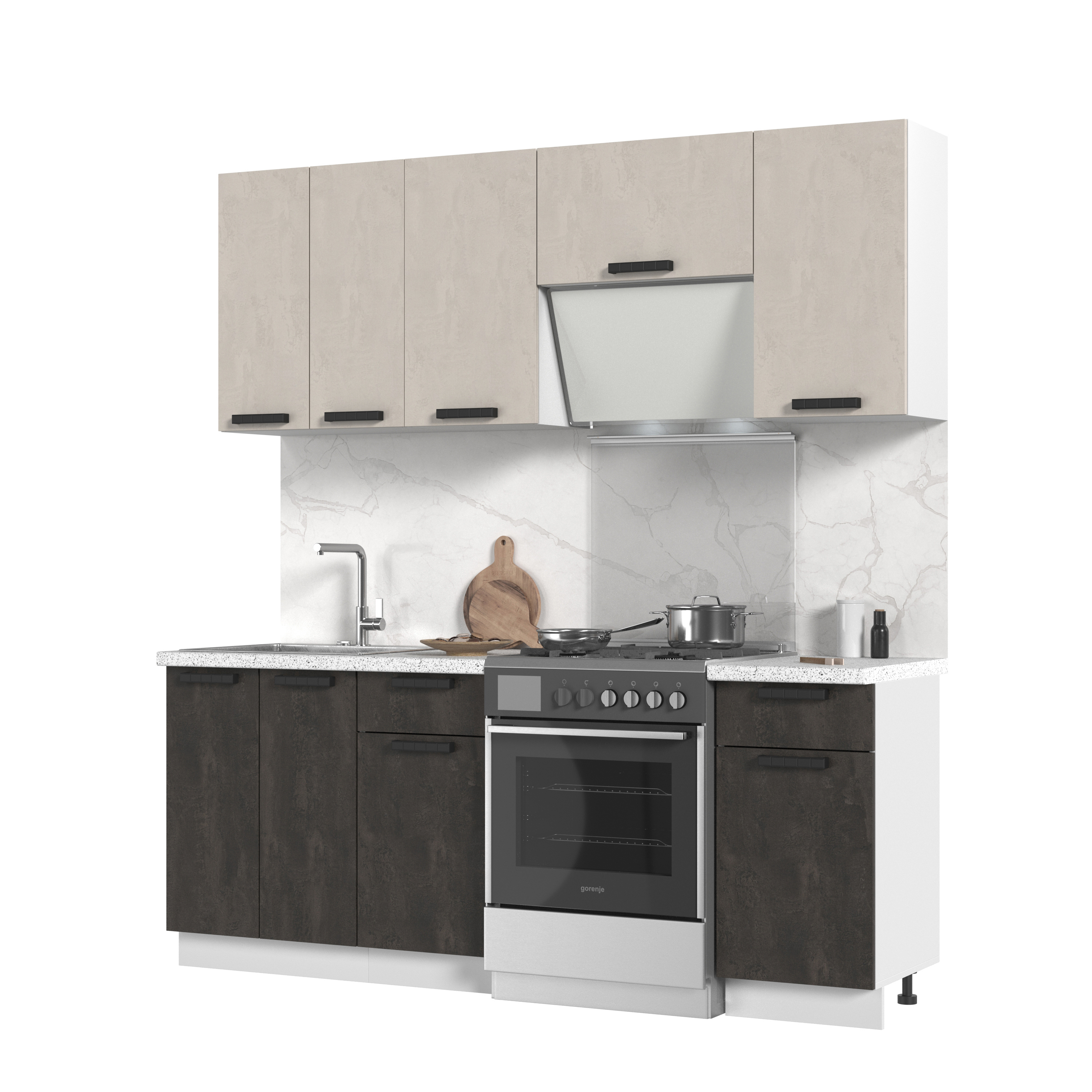 Изображение товара Кухонный гарнитур Стендмебель Пасаденна без столешницы 200x217x60 см ЛДСП цвет белый/бежевый/угольный камень