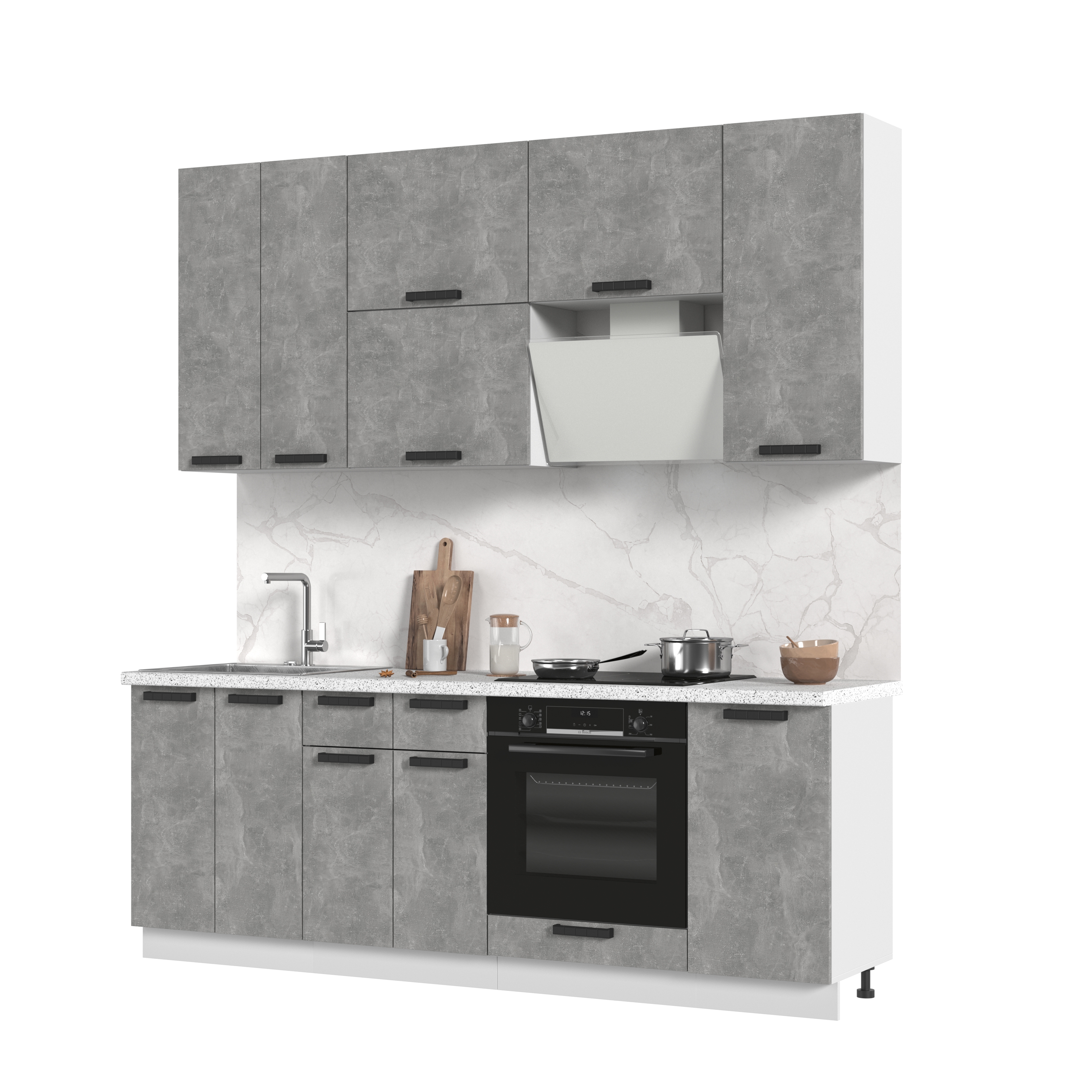 Изображение товара Кухонный гарнитур Пасаденна со столешницей Лён 220x237 см, светлое дерево