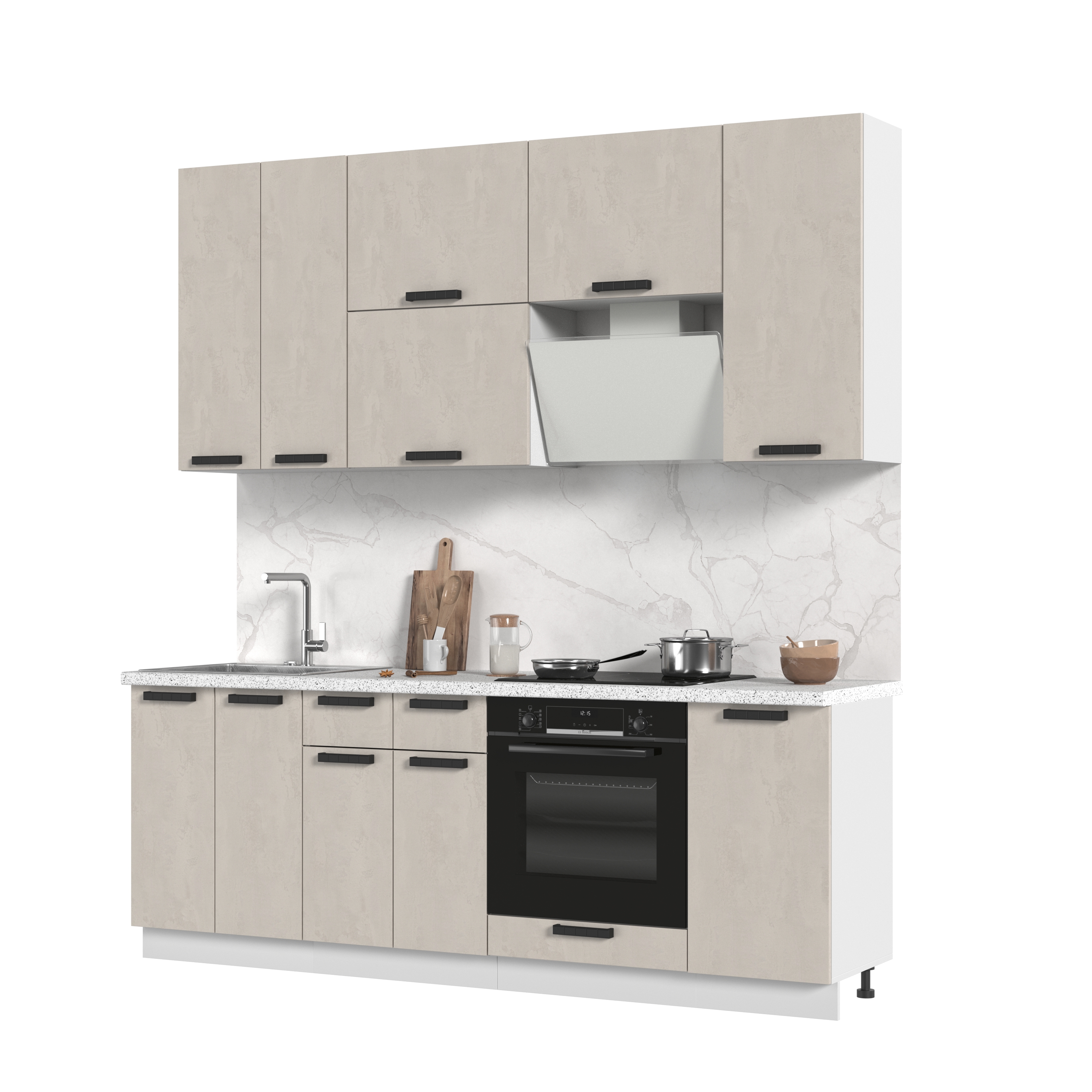 Изображение товара Кухонный гарнитур Стендмебель Пасаденна 220x237x60 см ЛДСП цвет белый/бежевый