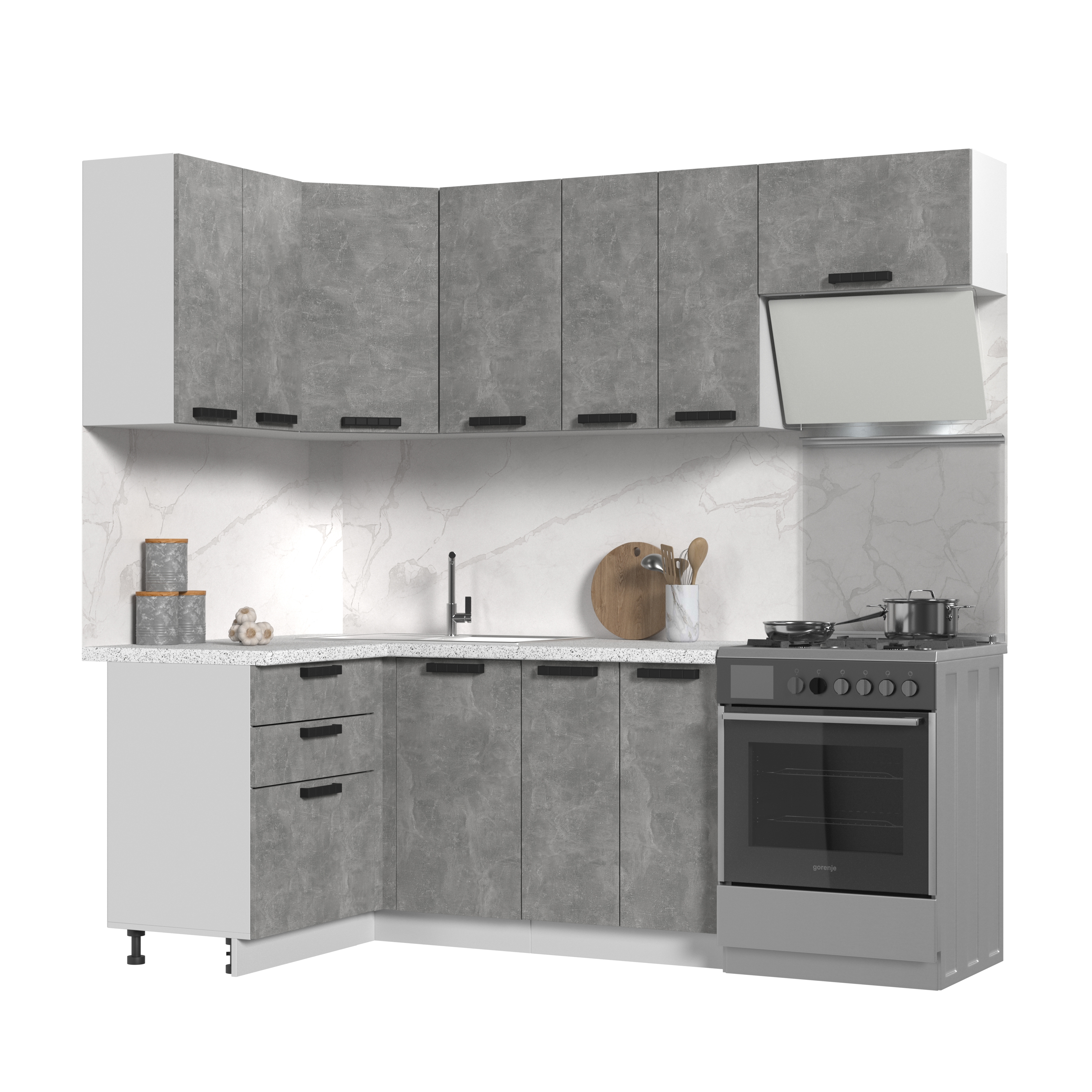 Изображение товара Кухонный гарнитур Пасаденна угловой на 160 см светлый с столешницей 38 мм