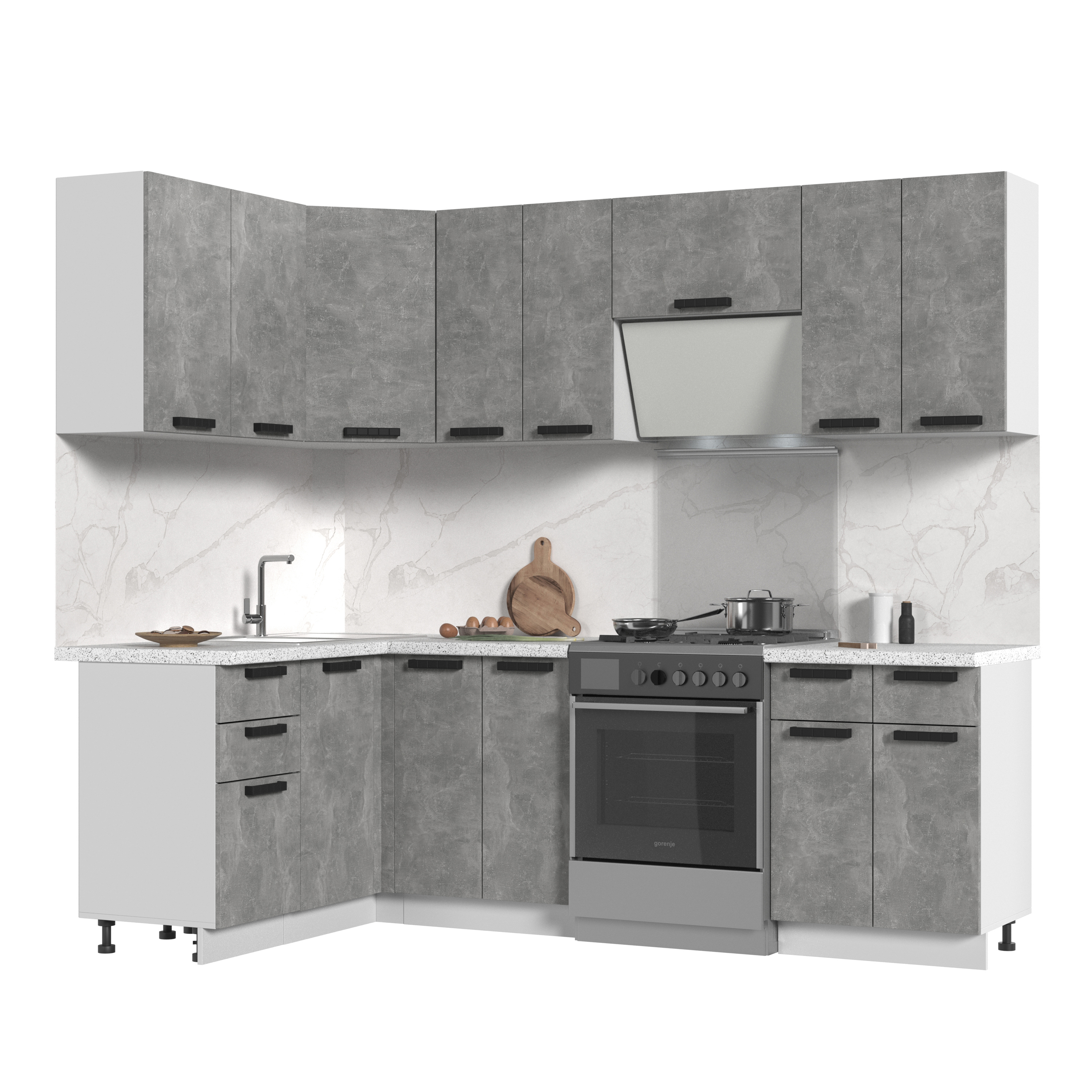 Изображение товара Кухонный гарнитур угловой Стендмебель Пасаденна со столешницей Лён 38мм 140x180x217x60см ЛДСП цвет ателье светлое