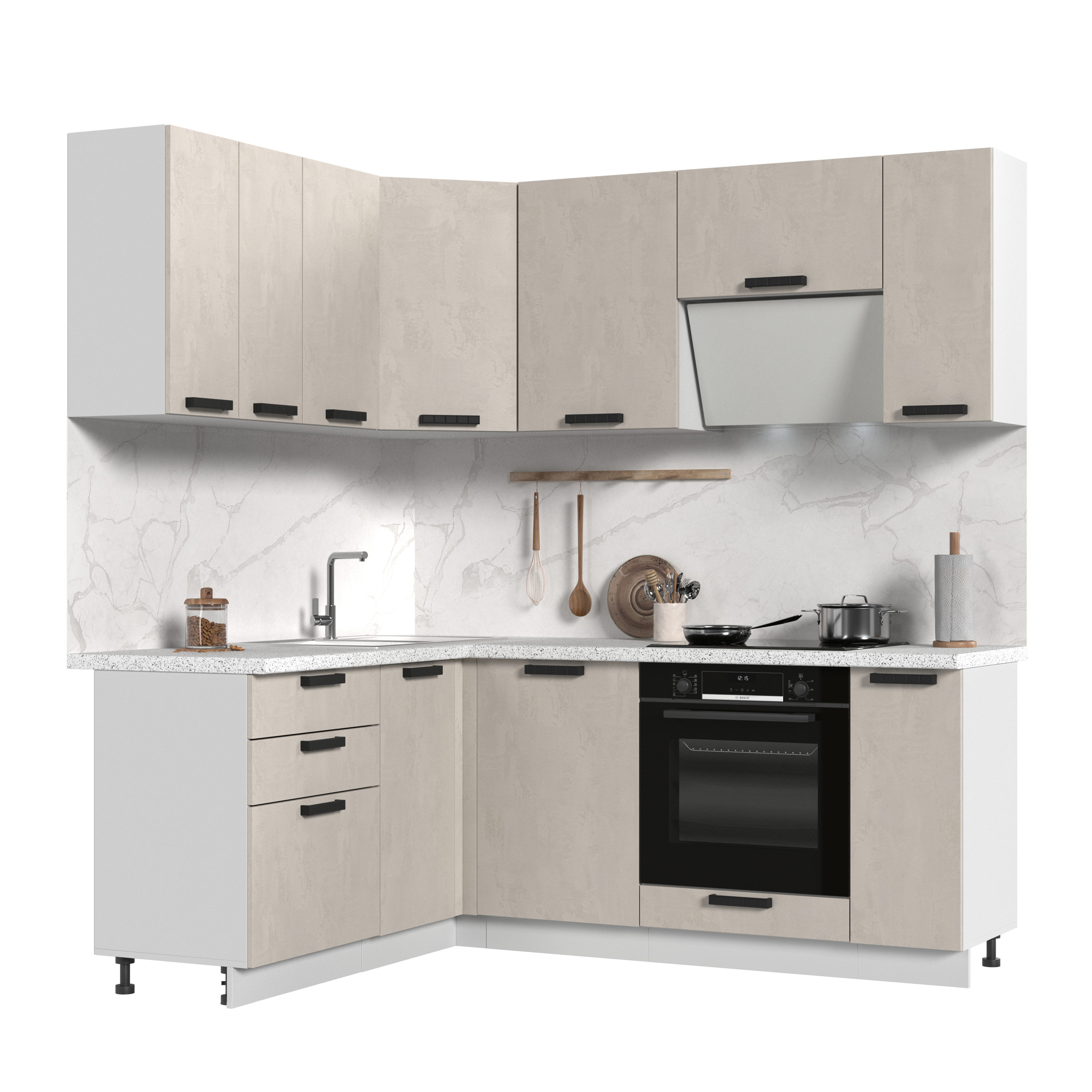 Изображение товара Кухонный гарнитур со столешницей Лён 2.6 см Стендмебель Пасаденна 200x217x60 см ЛДСП цвет бежевый/камень шелковый