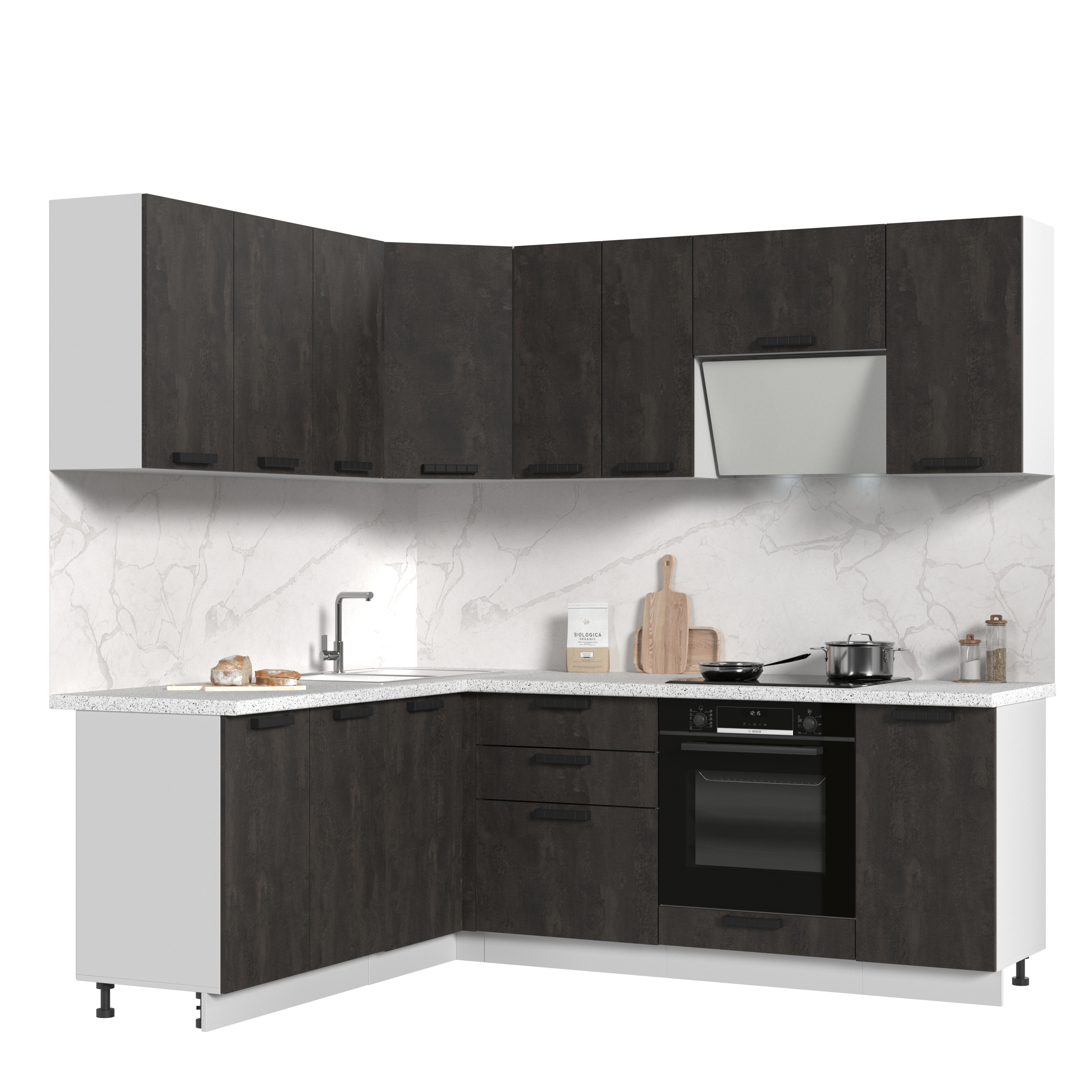 Изображение товара Кухонный гарнитур со столешницей Лён 2.6 см Стендмебель Пасаденна 220x217x60 см ЛДСП цвет угольный камень