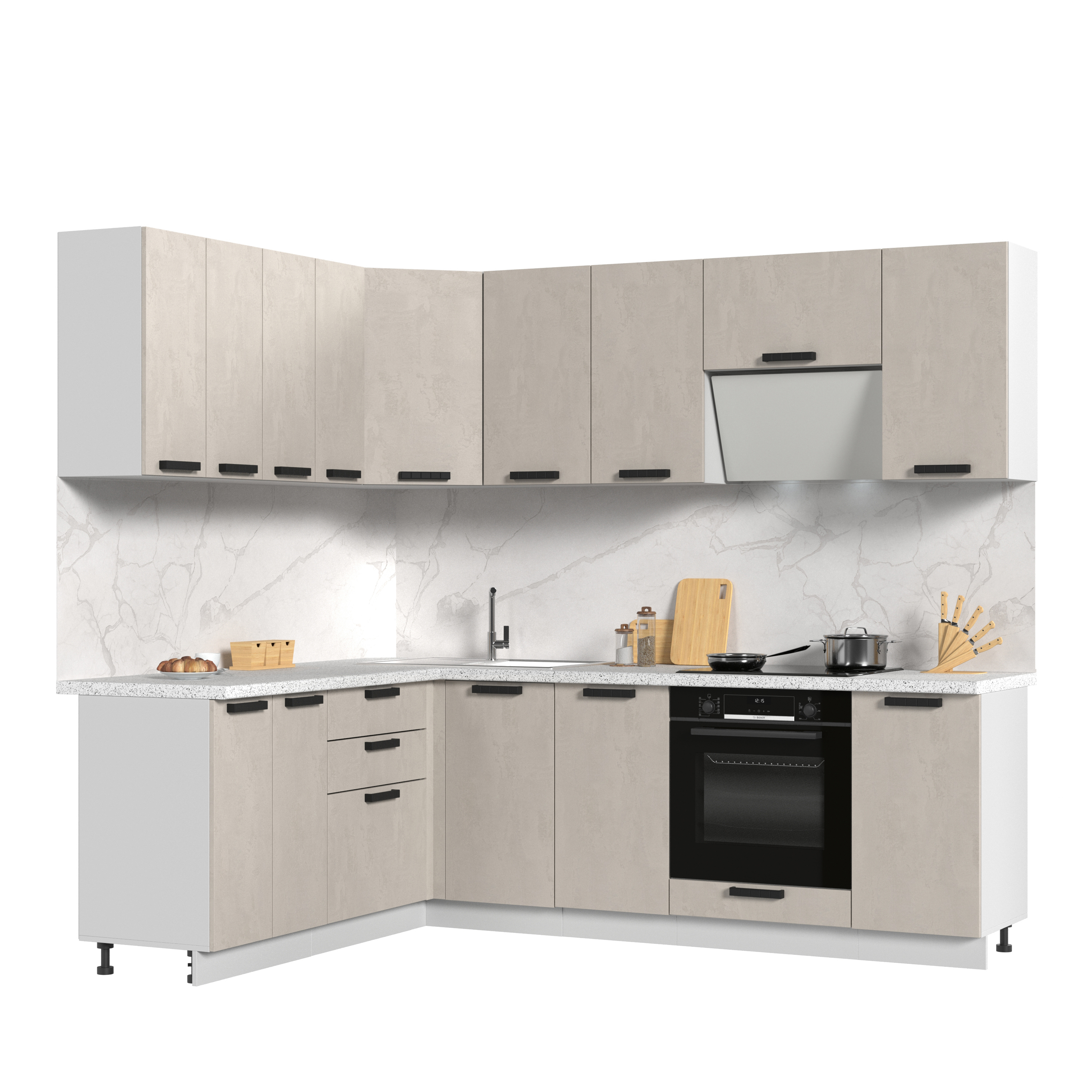 Изображение товара Кухонный гарнитур угловой Пасаденна со столешницей Лён 38мм стильный и функциональный