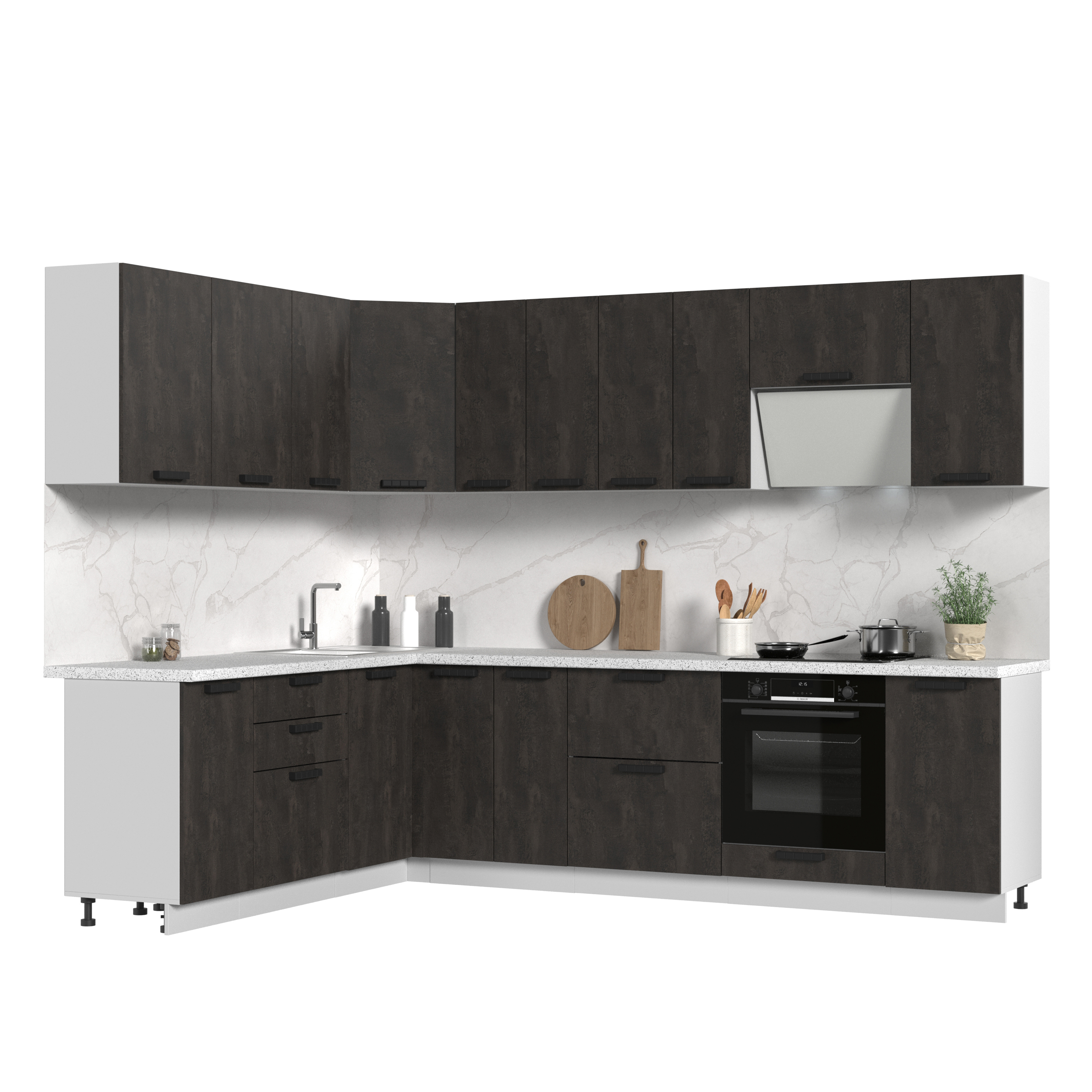 Изображение товара Кухонный гарнитур угловой Пасаденна со столешницей Лён 38мм 280x217см