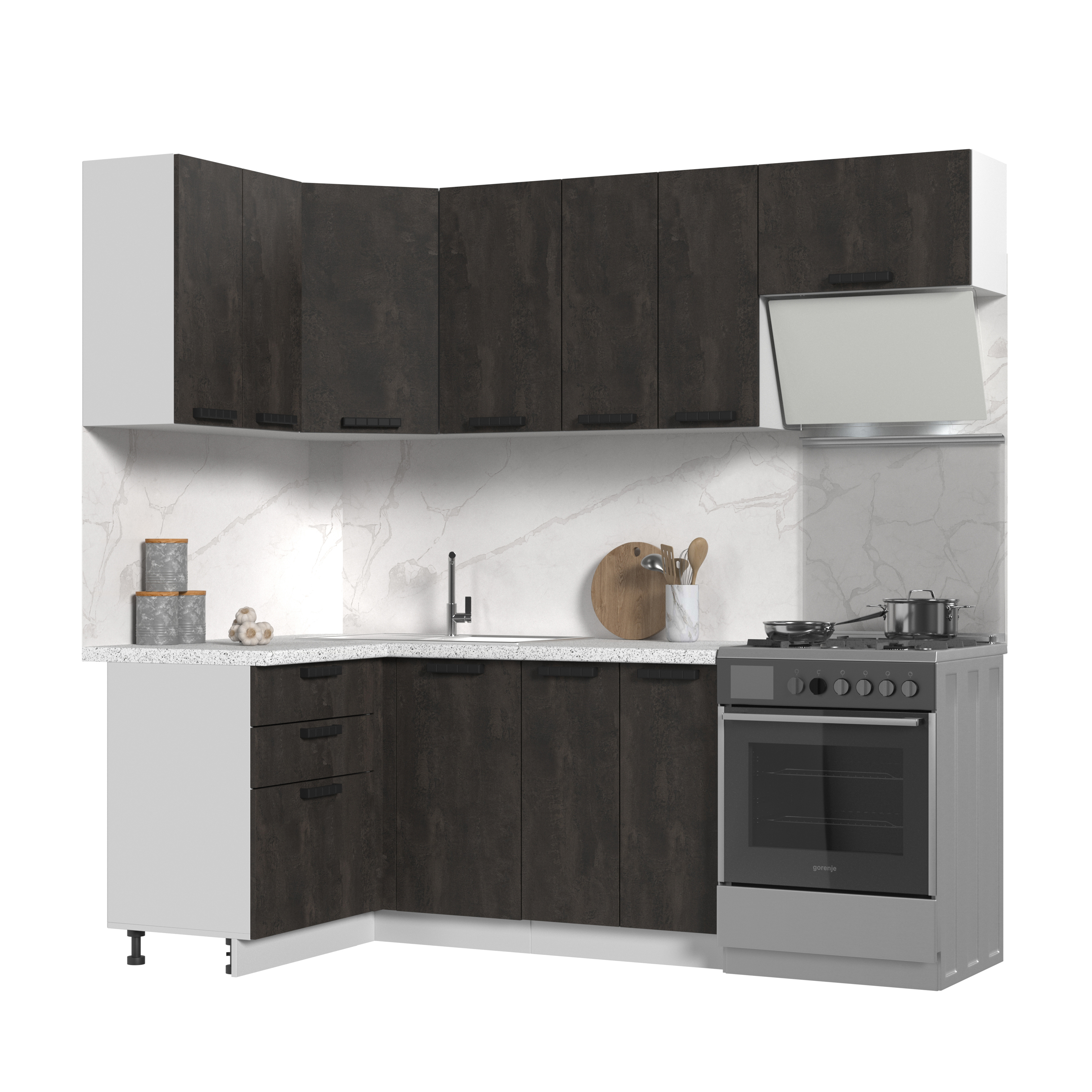 Изображение товара Кухонный гарнитур Пасаденна КГ120-160БУК 160x217 см белый угольный камень