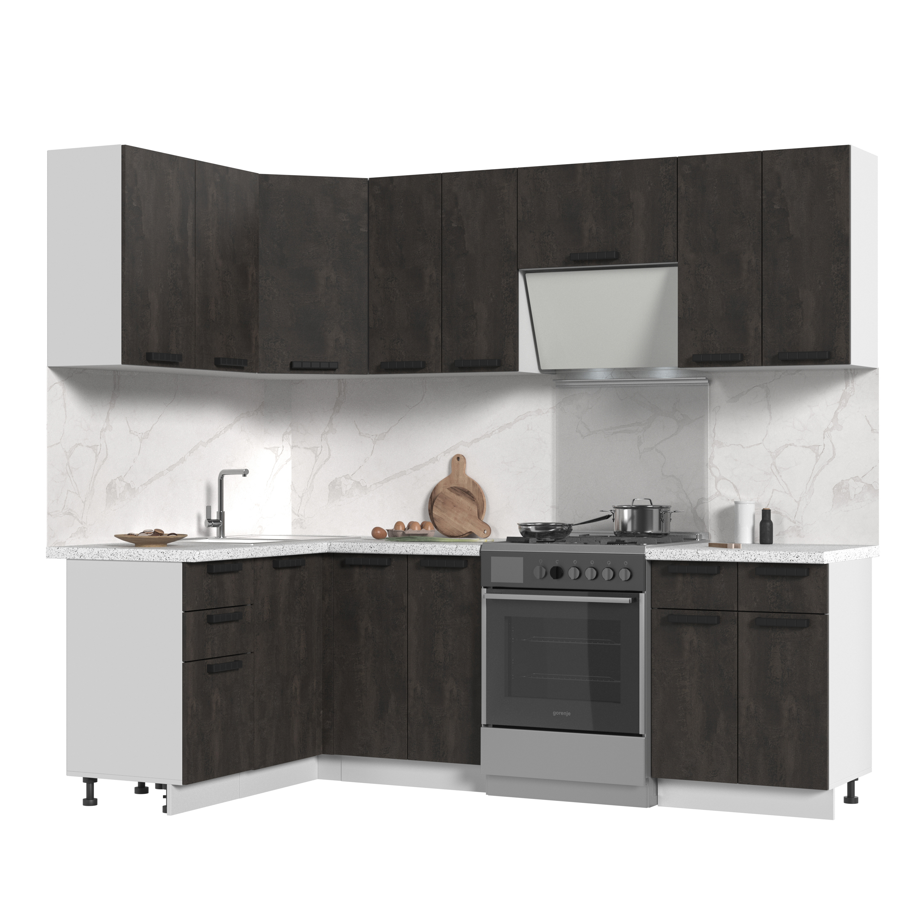 Изображение товара Кухонный гарнитур Стендмебель ПасаденнаКГ140-180БУК 180x217x60 см ЛДСП цвет угольный камень