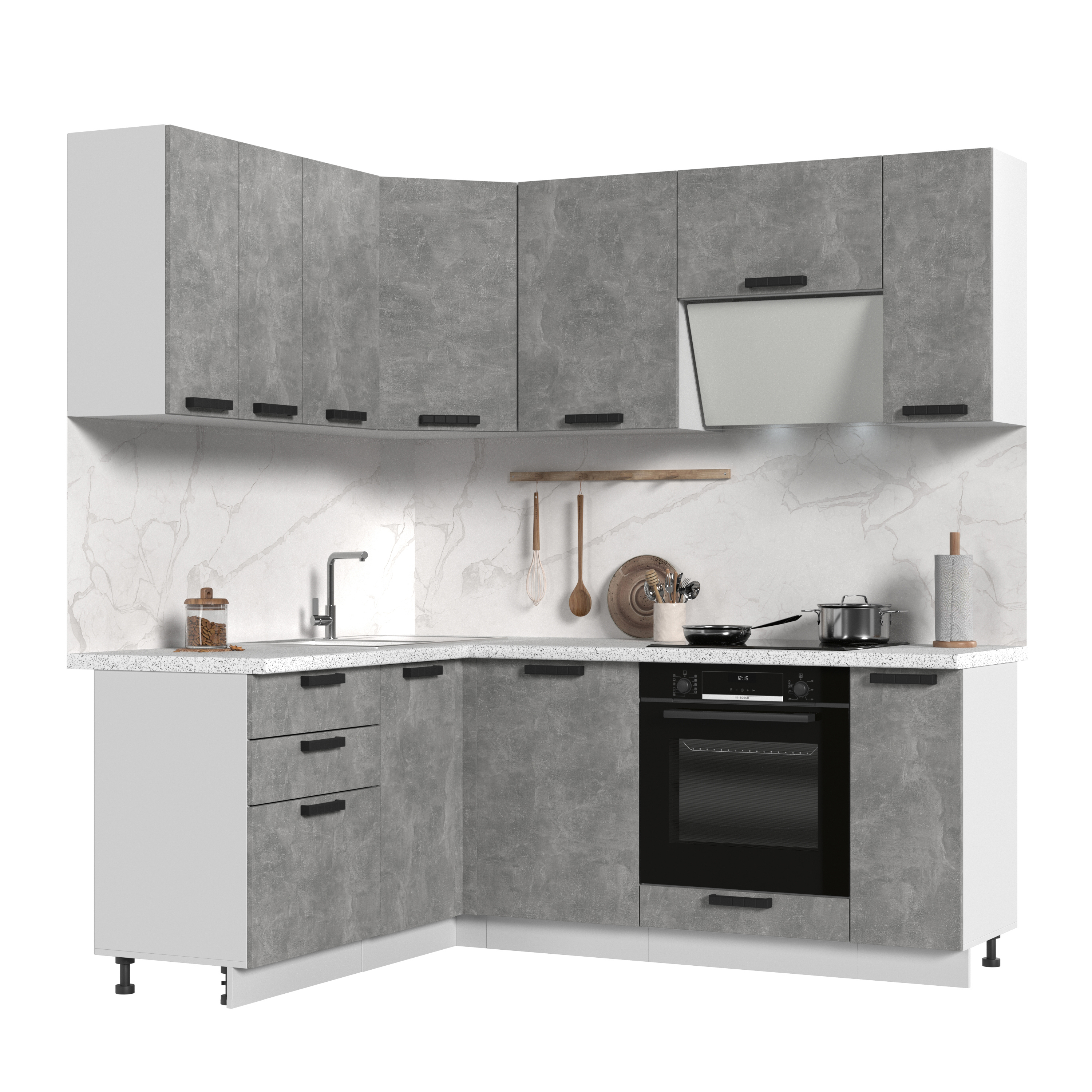 Изображение товара Кухонный гарнитур Стендмебель ПасаденнаКГ160-200БАС 200x217x160 см ЛДСП цвет ателье светлое