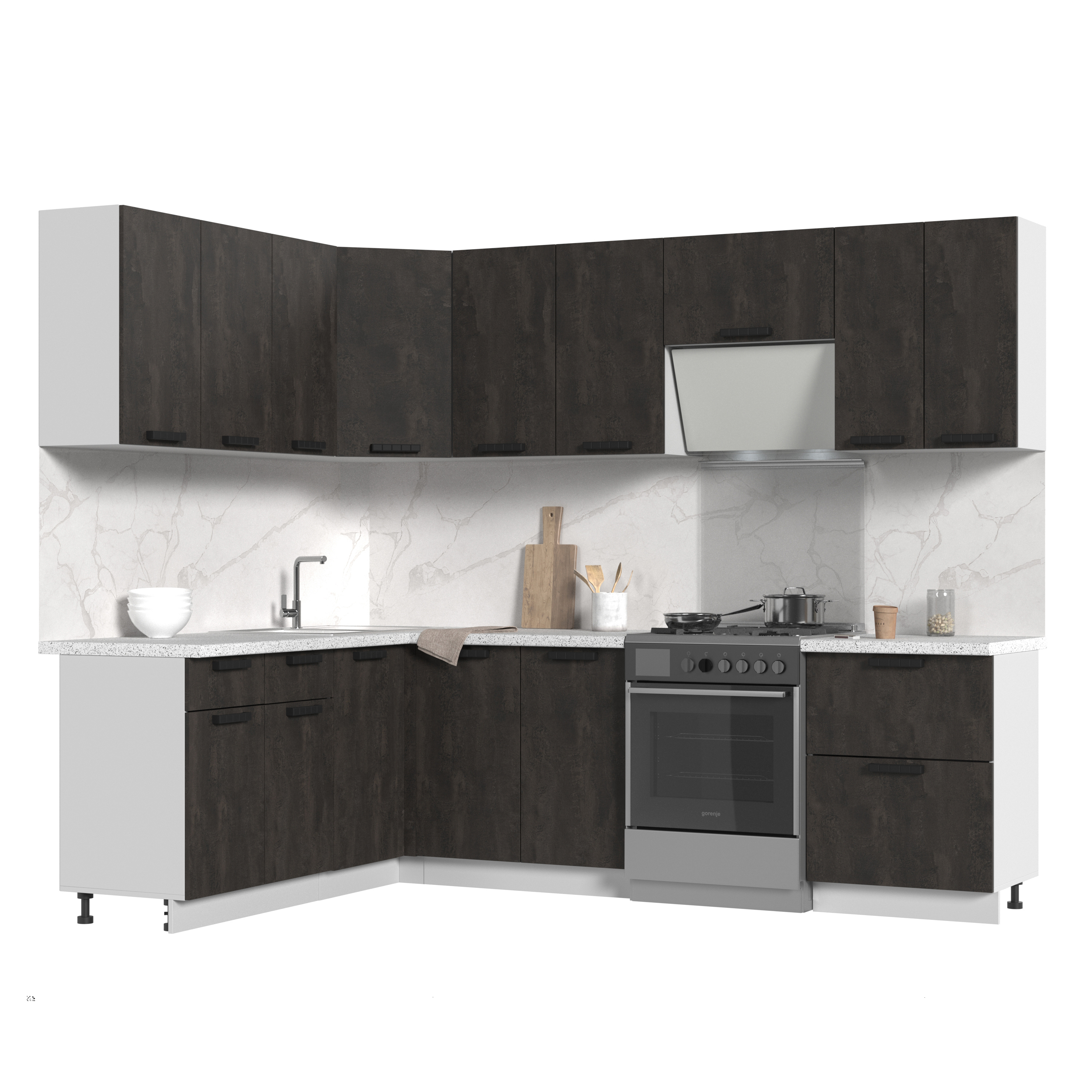 Изображение товара Кухонный гарнитур Пасаденна КГ180-200БУК 200x217 см угольный камень матовый ЛДСП Россия