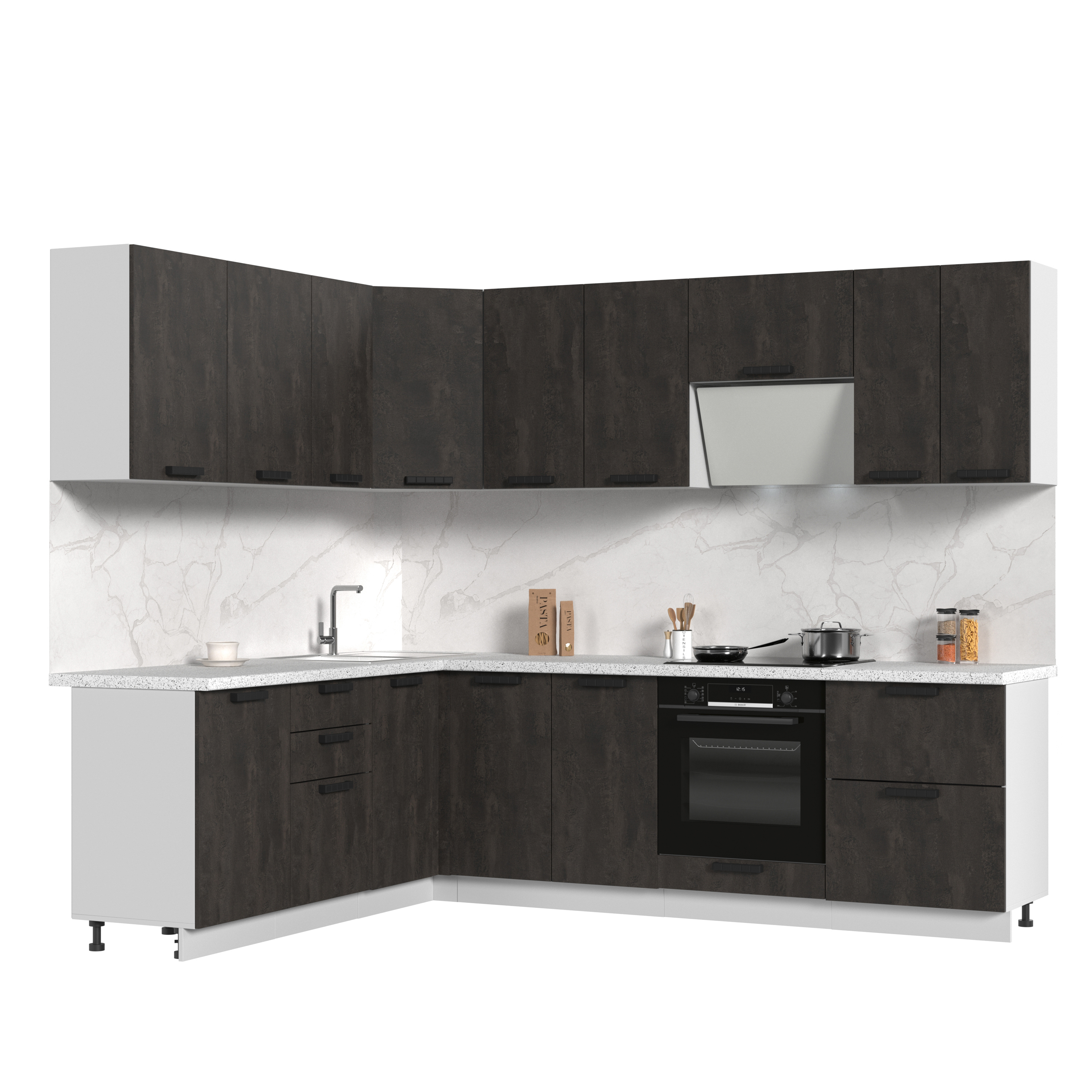 Изображение товара Кухонный гарнитур Пасаденна КГ200-260БУК 260x217 см ЛДСП угольный камень