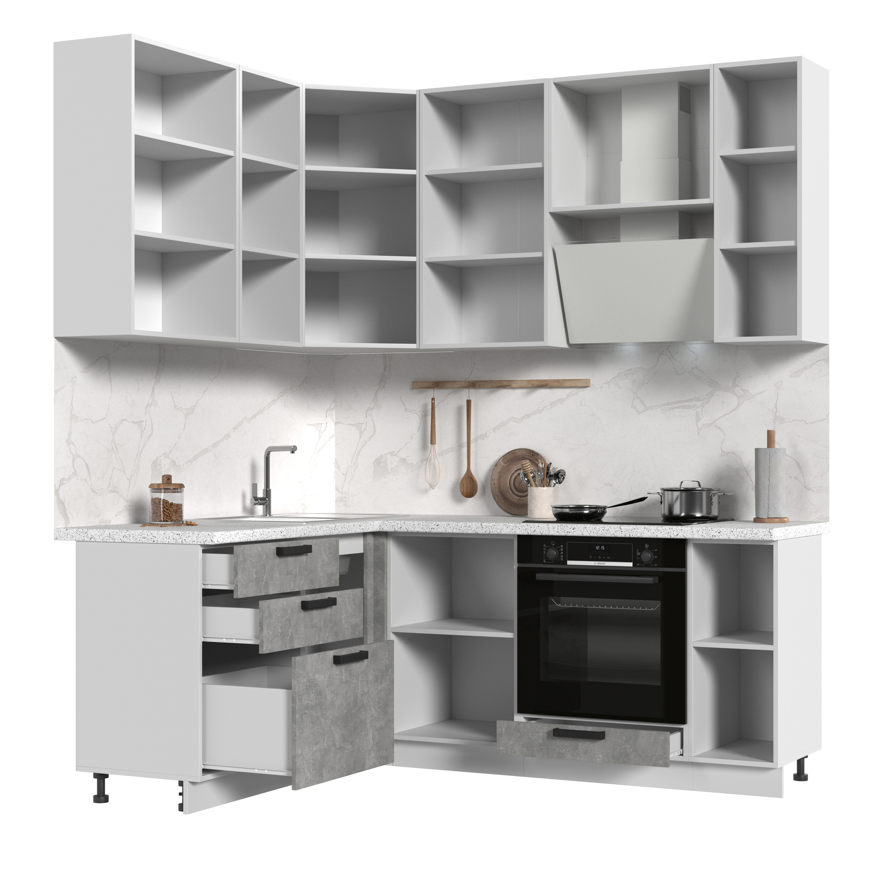 Изображение товара Кухонный гарнитур Пасаденна со столешницей 38 мм от Стендмебель 200x237 см