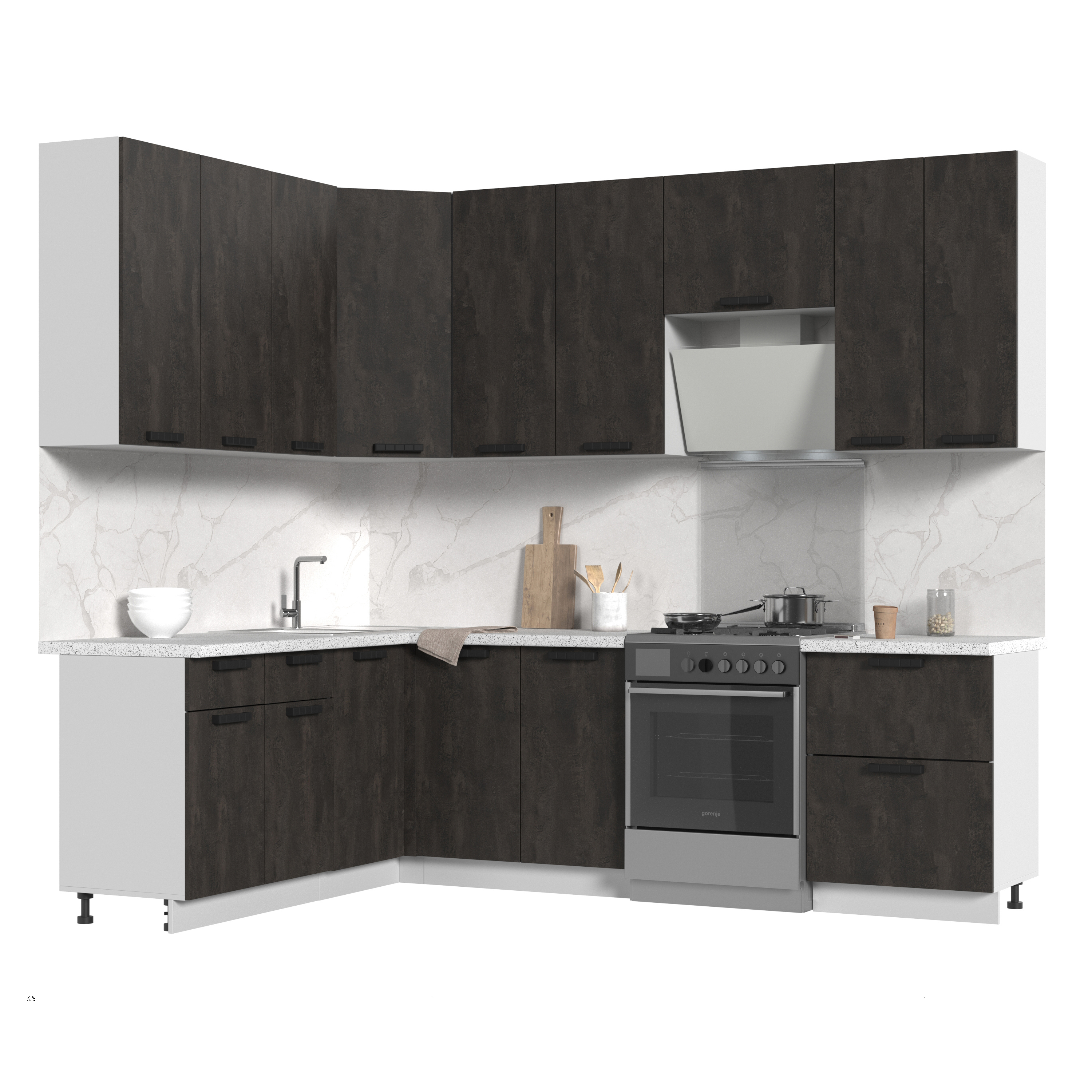 Изображение товара Кухонный гарнитур со столешницей Лён 2.6 см Стендмебель Пасаденна 200x237x60 см ЛДСП цвет угольный камень