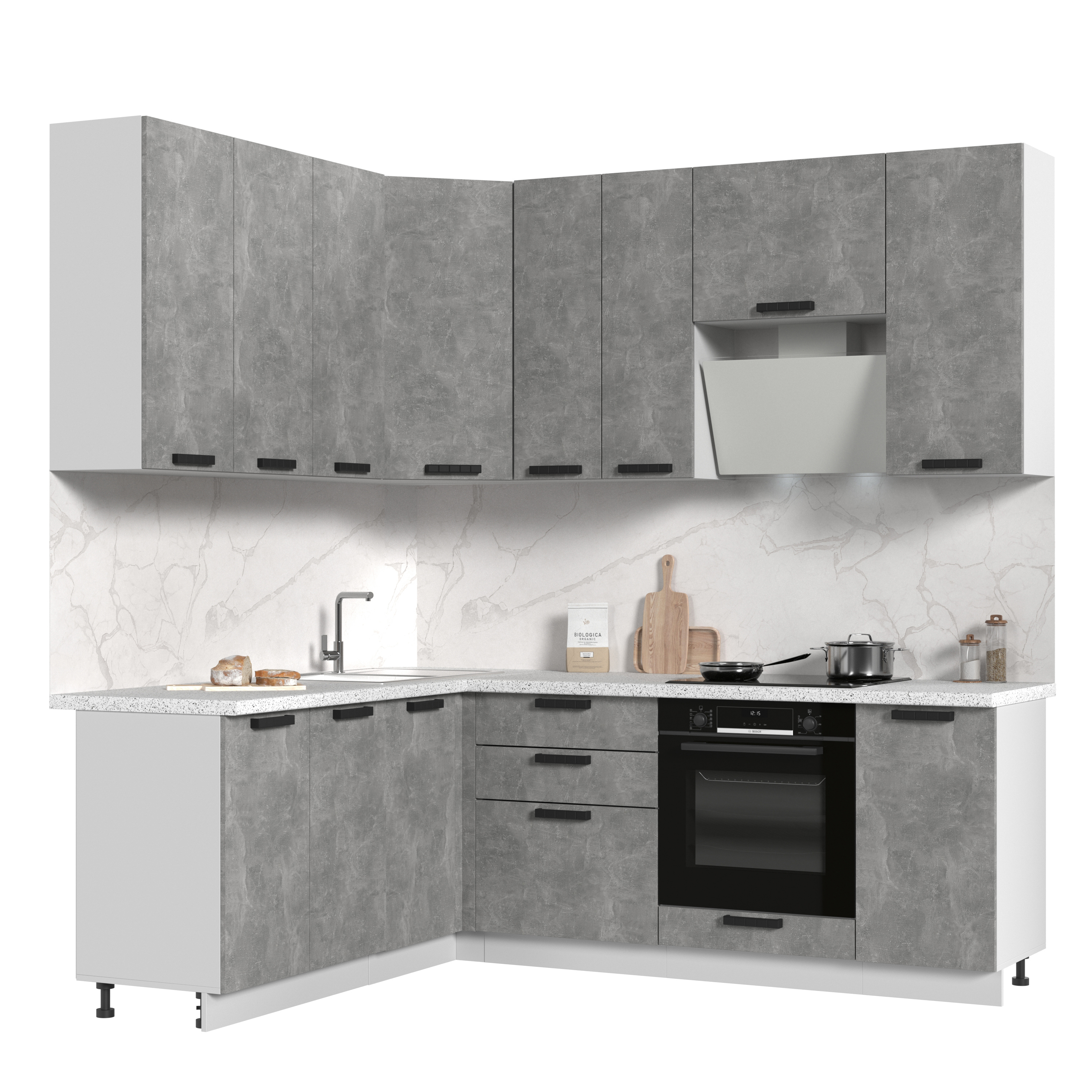 Изображение товара Кухонный гарнитур со столешницей 3.8 см Пасаденна, 220x237 см, ЛДСП