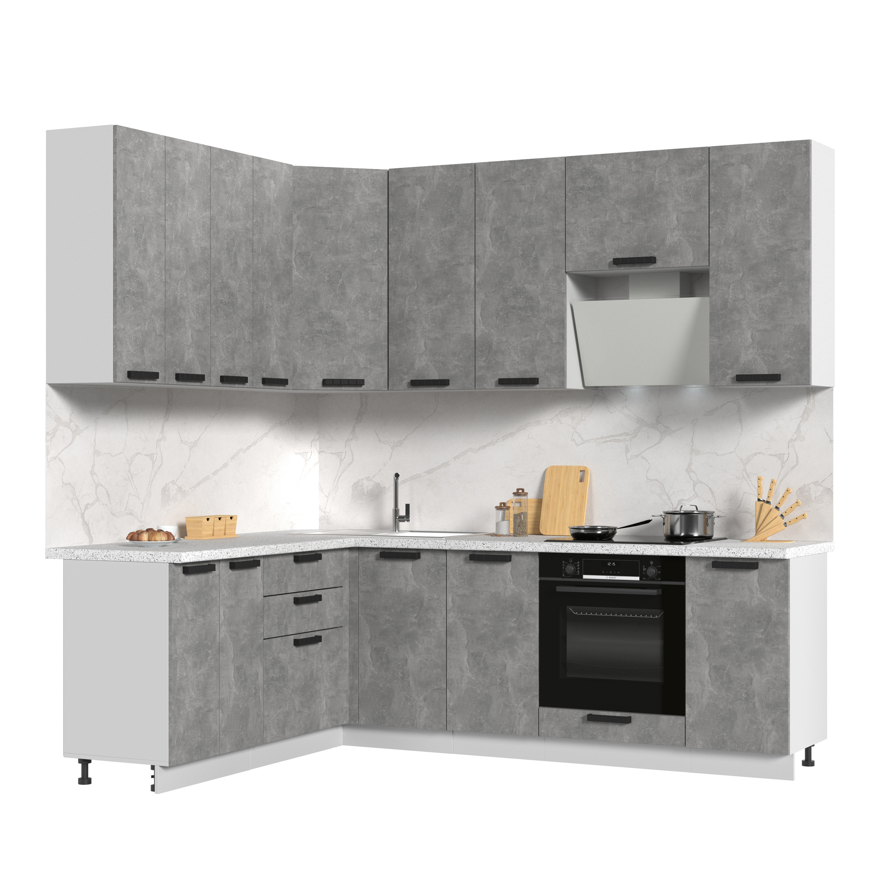 Изображение товара Кухонный гарнитур со столешницей Лён 2.6 см Стендмебель Пасаденна 240x237x60 см ЛДСП цвет ателье светлое