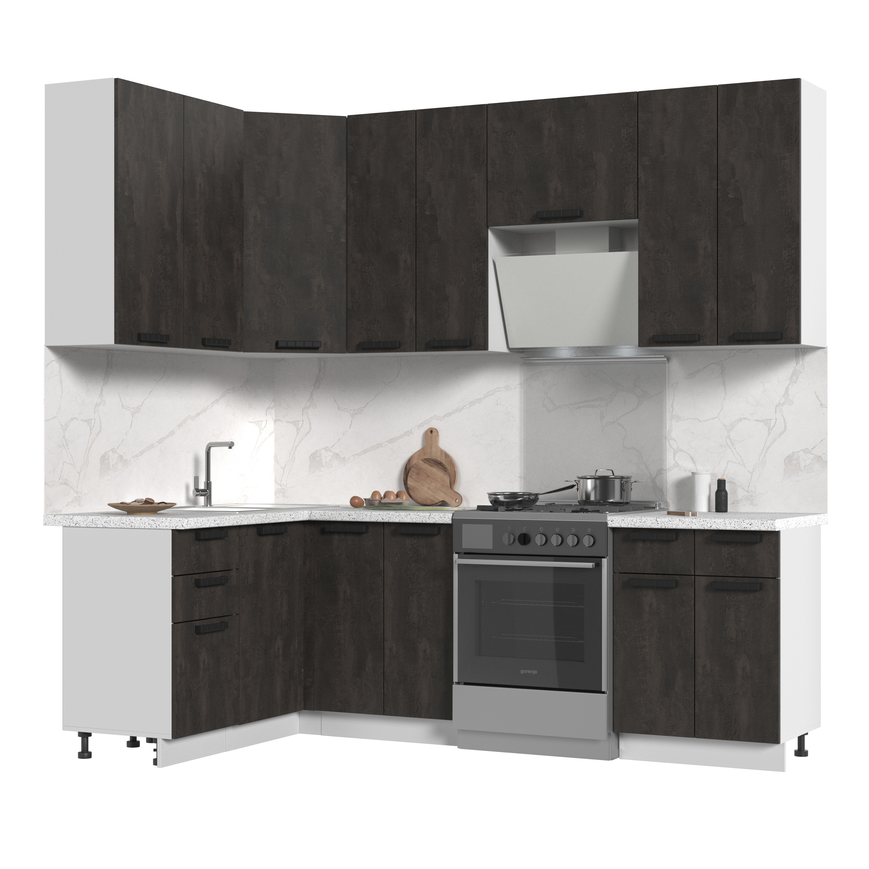 Изображение товара Кухонный гарнитур Стендмебель ПасаденнаКГ140-180в-БУК 180x237x140 см ЛДСП цвет угольный камень