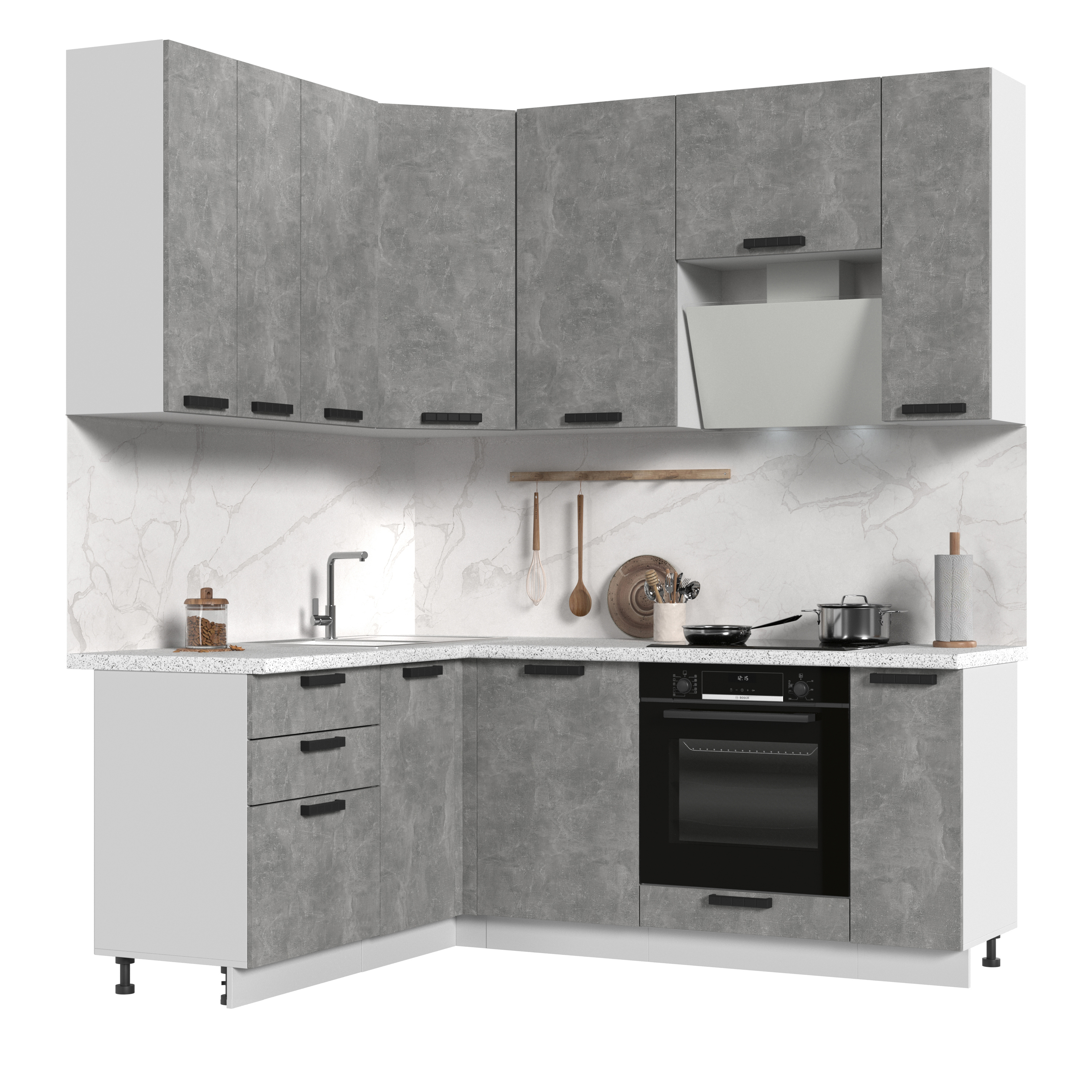 Изображение товара Кухонный гарнитур Пасаденна КГ160-200в-БАС 200x237 см со светлыми фасадами