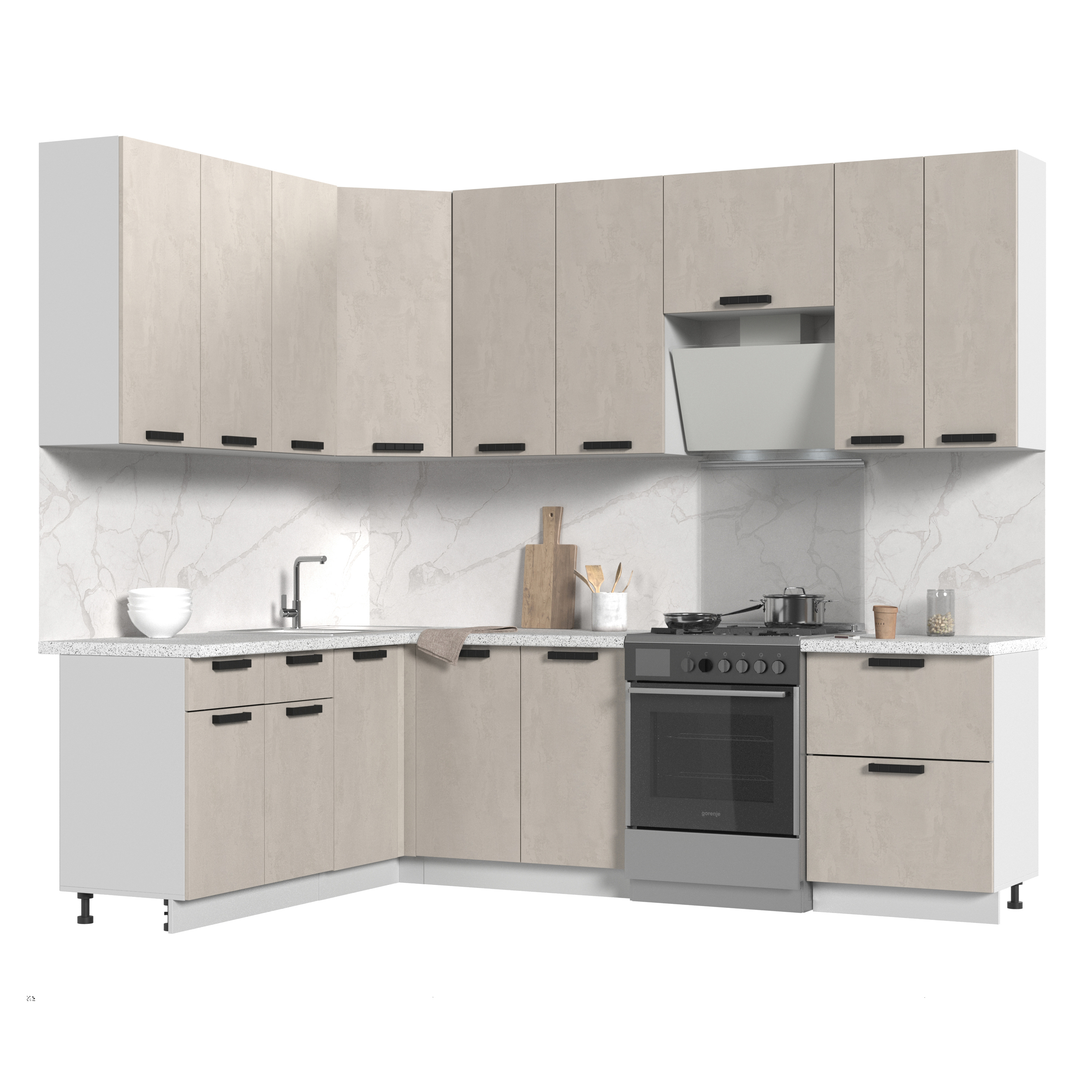 Изображение товара Кухонный гарнитур Стендмебель ПасаденнаКГ180-200в-БШК 200x237x180 см ЛДСП цвет бежевый