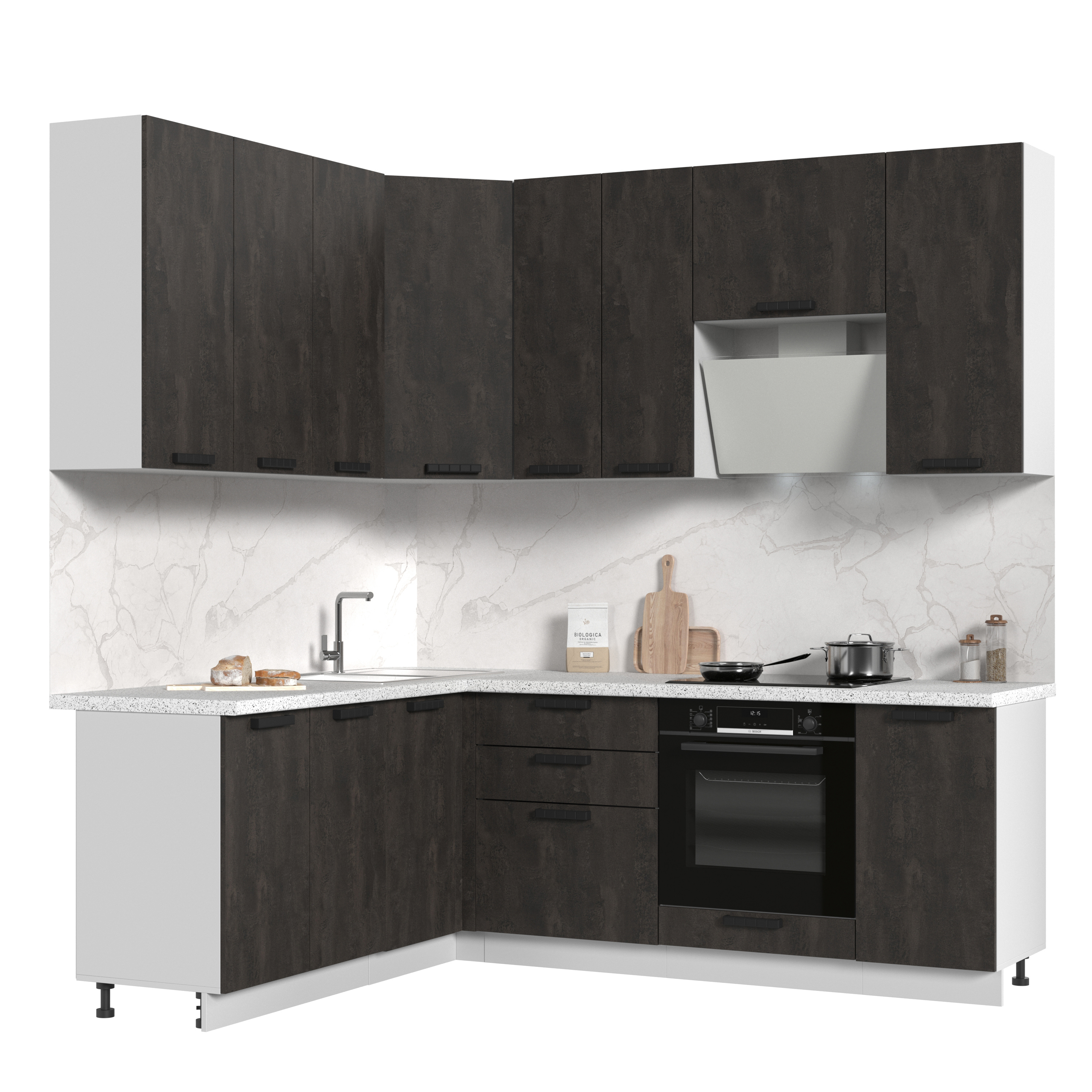 Изображение товара Кухонный гарнитур Стендмебель ПасаденнаКГ180-220в-БУК 220x237x60 см ЛДСП цвет угольный камень