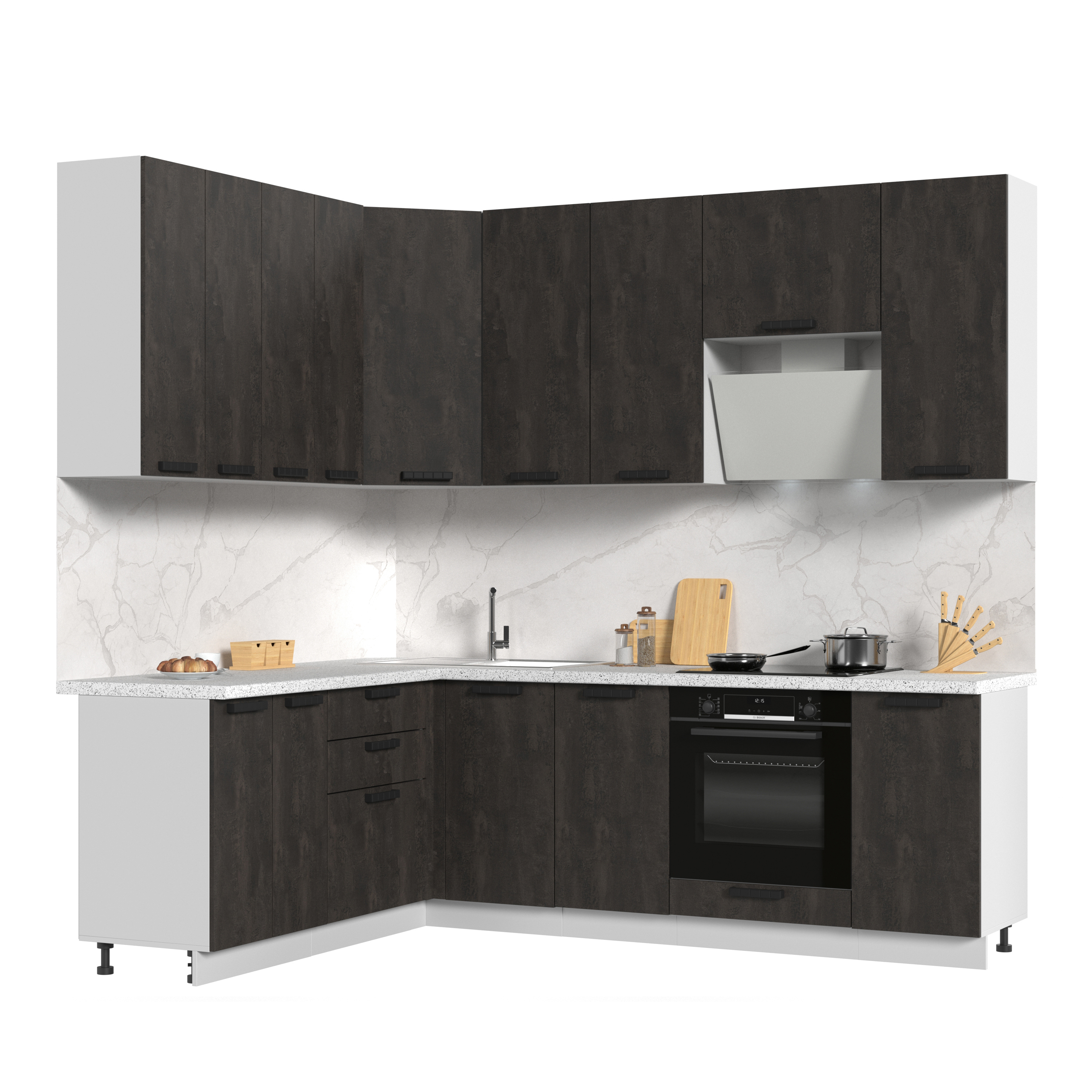 Изображение товара Кухонный гарнитур Стендмебель Пасаденна КГ180-240в-БУК угольный камень, модульный, 240 см