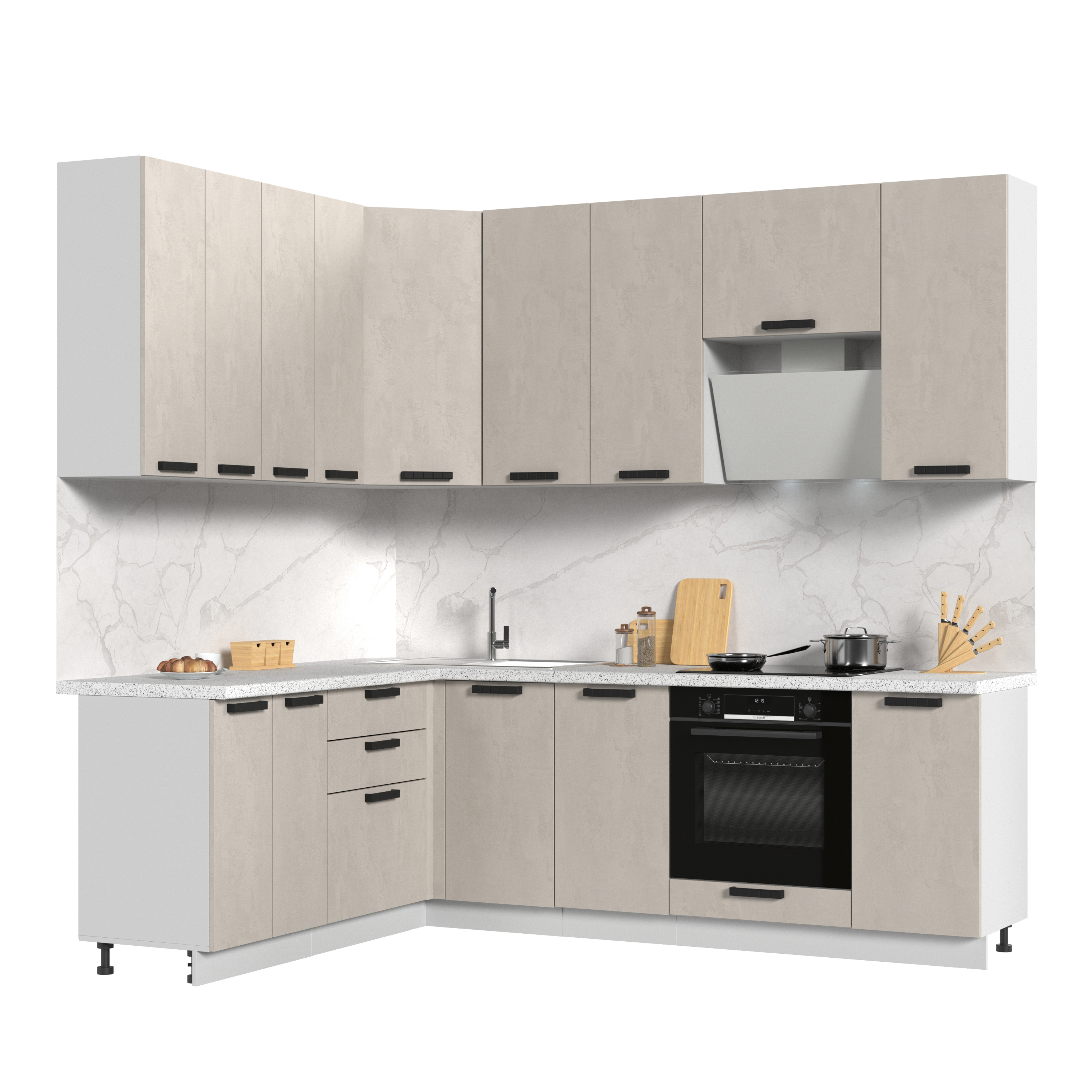 Изображение товара Кухонный гарнитур Стендмебель ПасаденнаКГ180-240в-БШК 240x237x60 см ЛДСП цвет бежевый