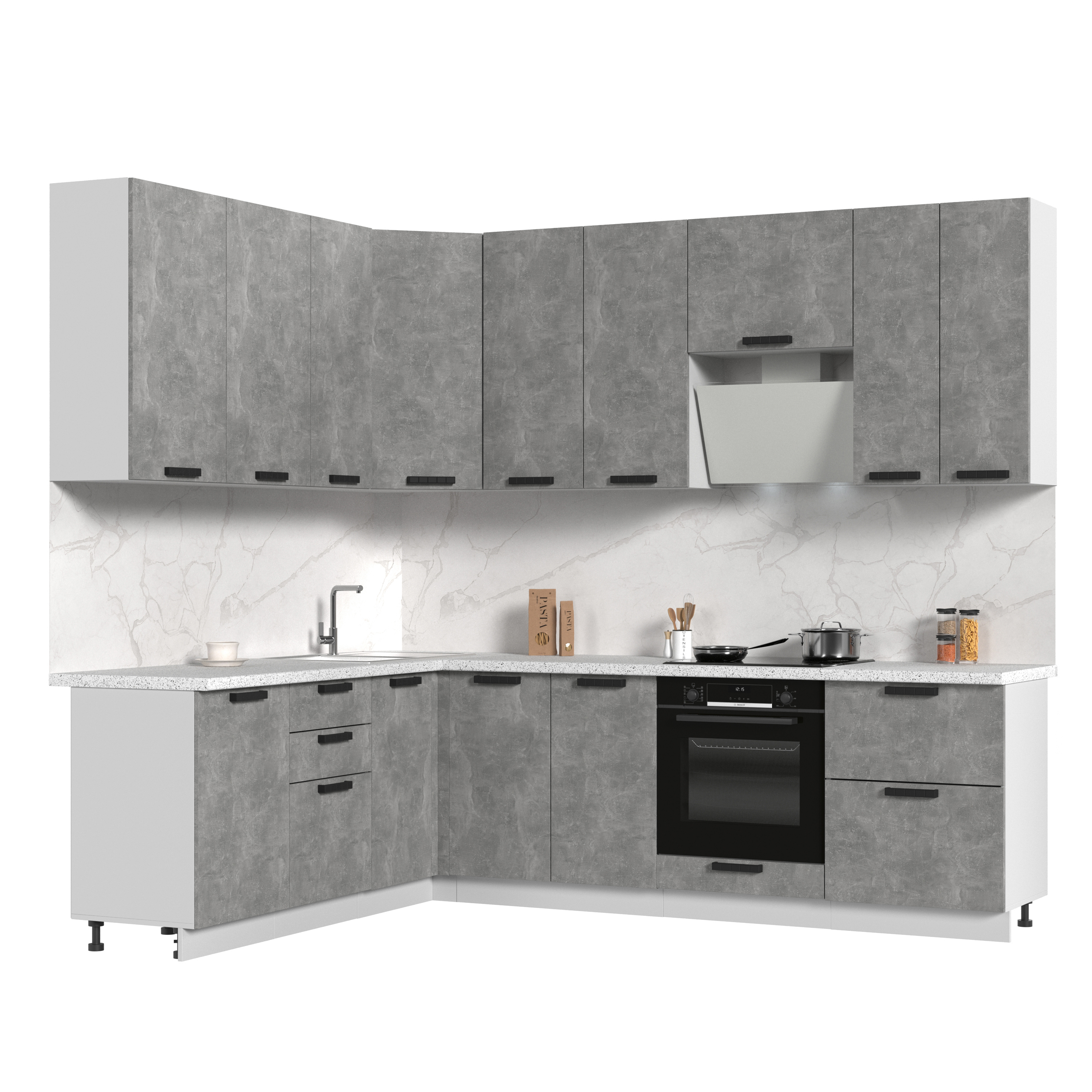 Изображение товара Кухонный гарнитур Стендмебель ПасаденнаКГ200-260в-БАС 260x237x60 см ЛДСП цвет ателье светлое