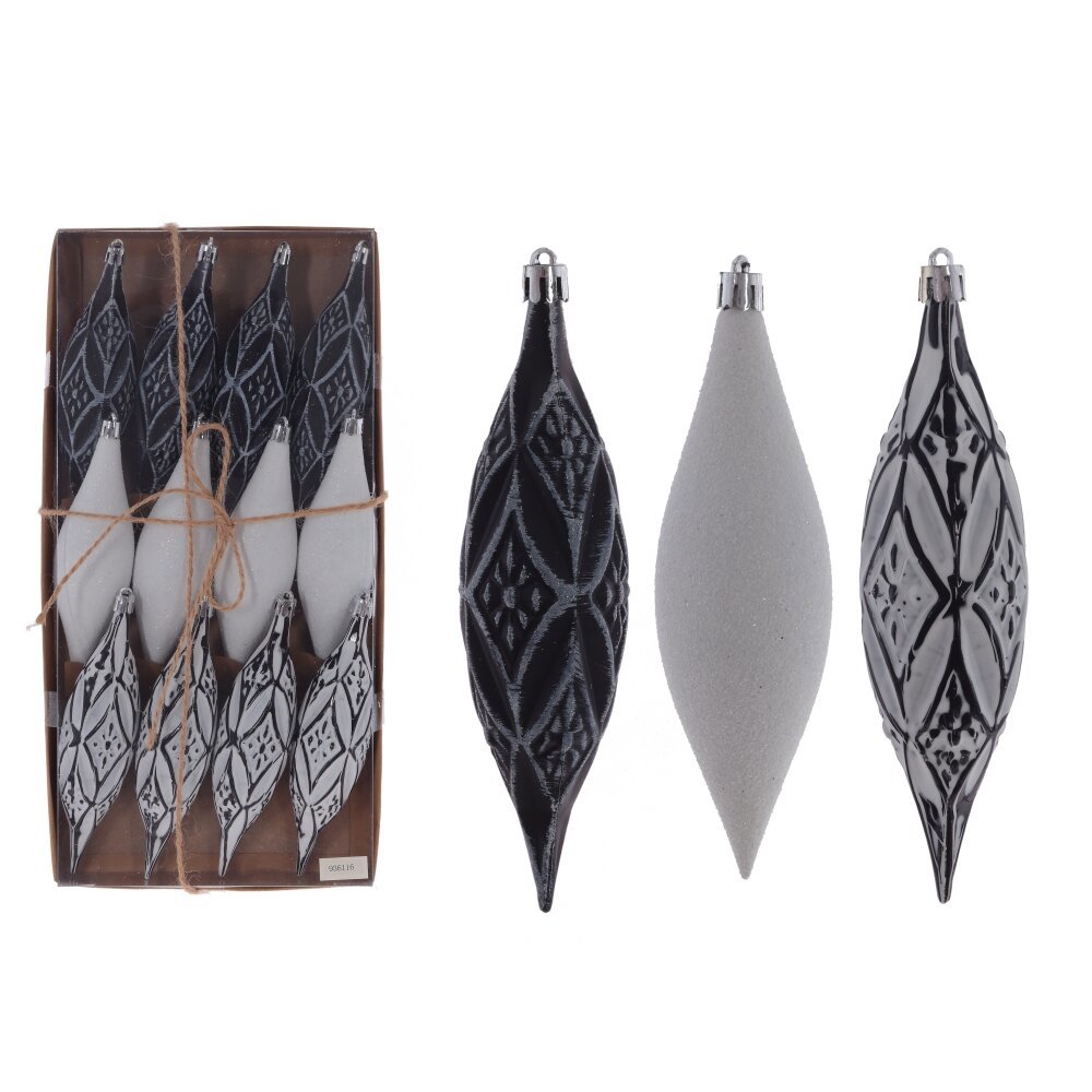 Изображение товара Набор елочных украшений "Капля" 936116 черно-белый, 12 шт.