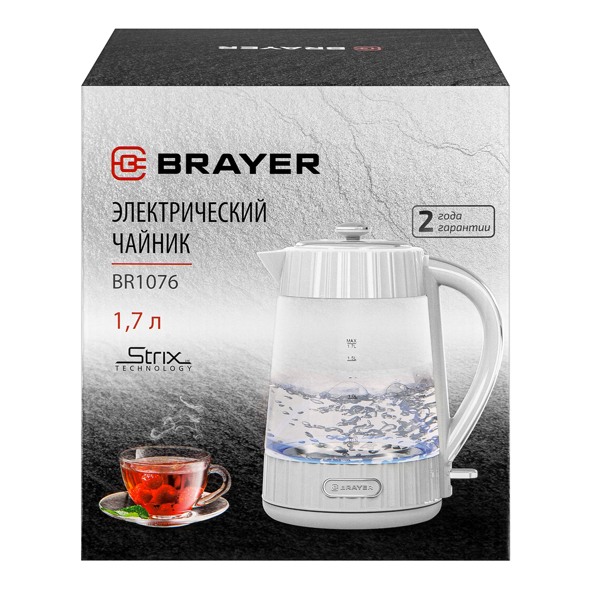 Изображение товара Чайник BR1076 1.7 л стекло белый BRAYER контроллер VNQ™