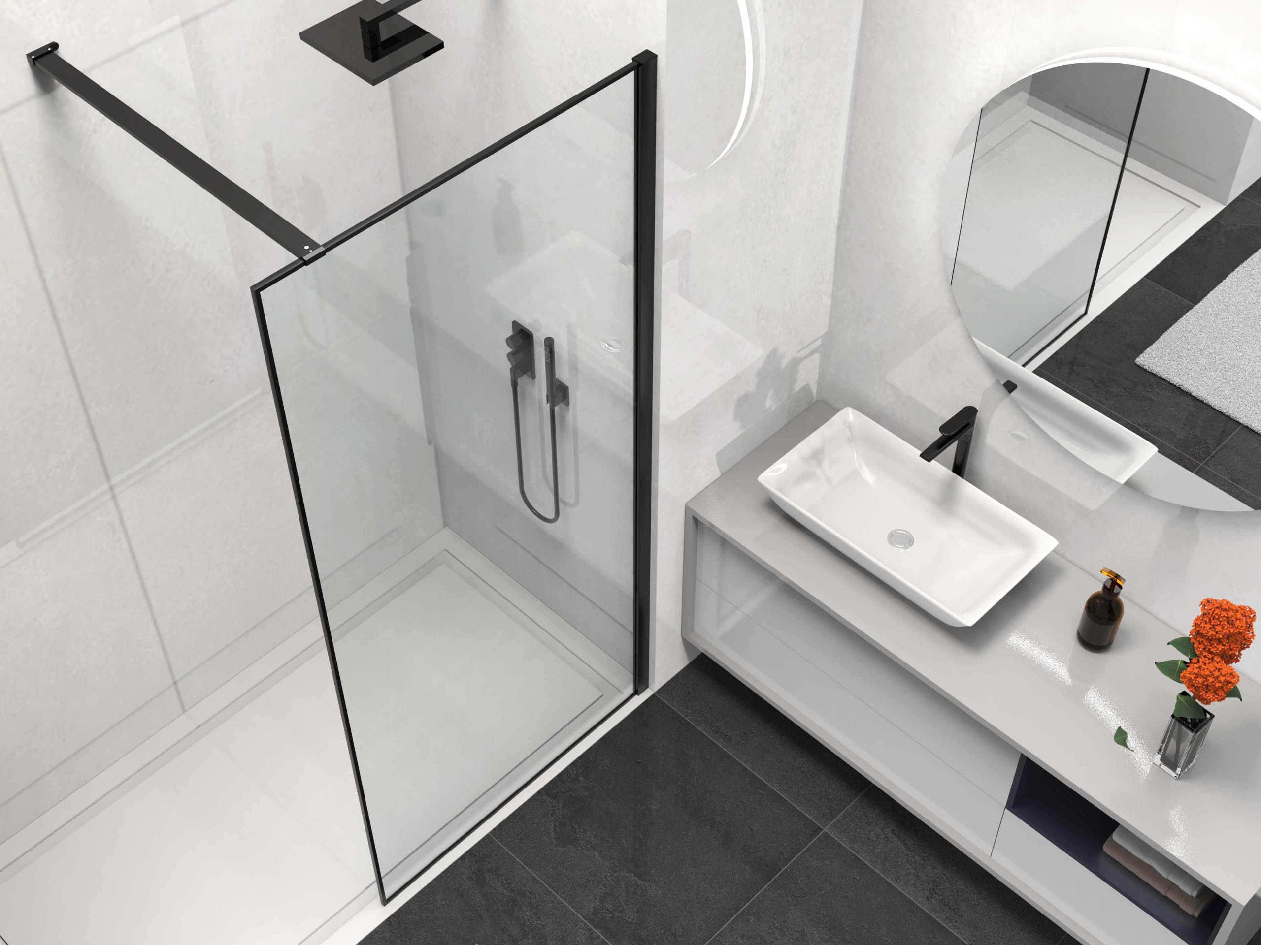 Изображение товара Душевая перегородка Vincea Walk-In 80x200см черный матовый стекло Италия