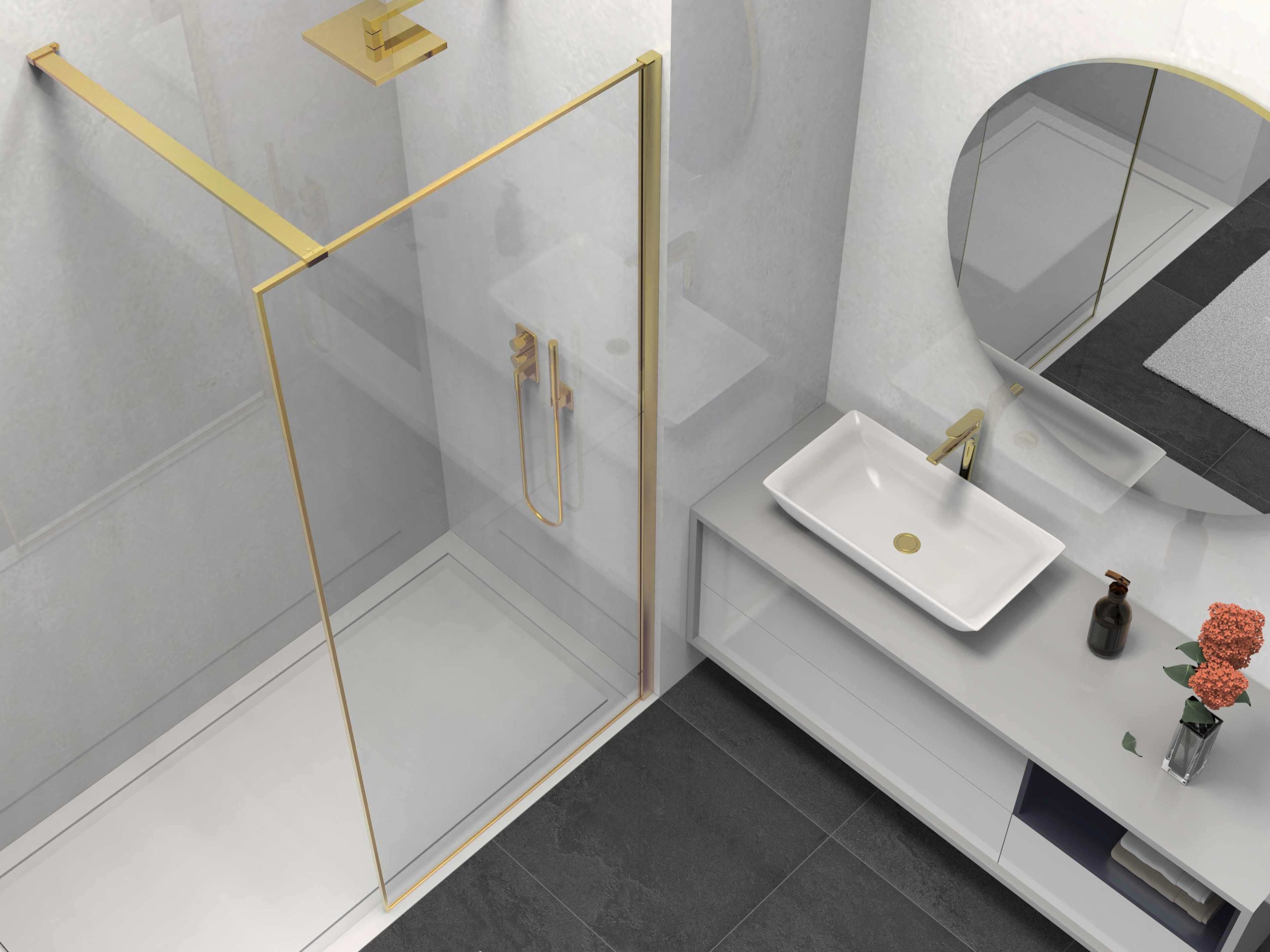 Изображение товара Душевая перегородка Vincea Волк-Ин VSW-1HS900CLG 90x200см профиль брашированное золото стекло прозрачное