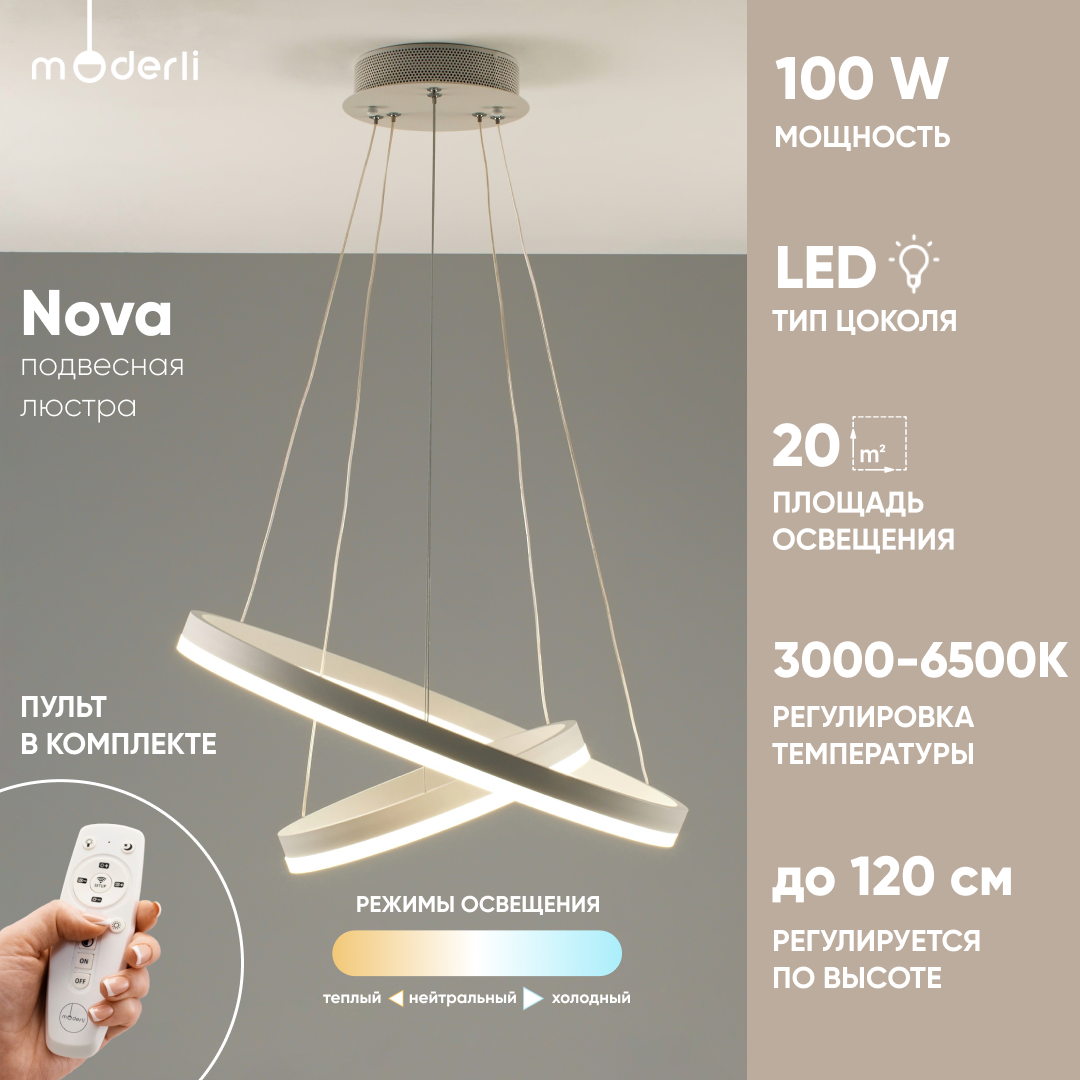 Изображение товара Подвесной светодиодный светильник Moderli Nova 20м² белый современный дизайн