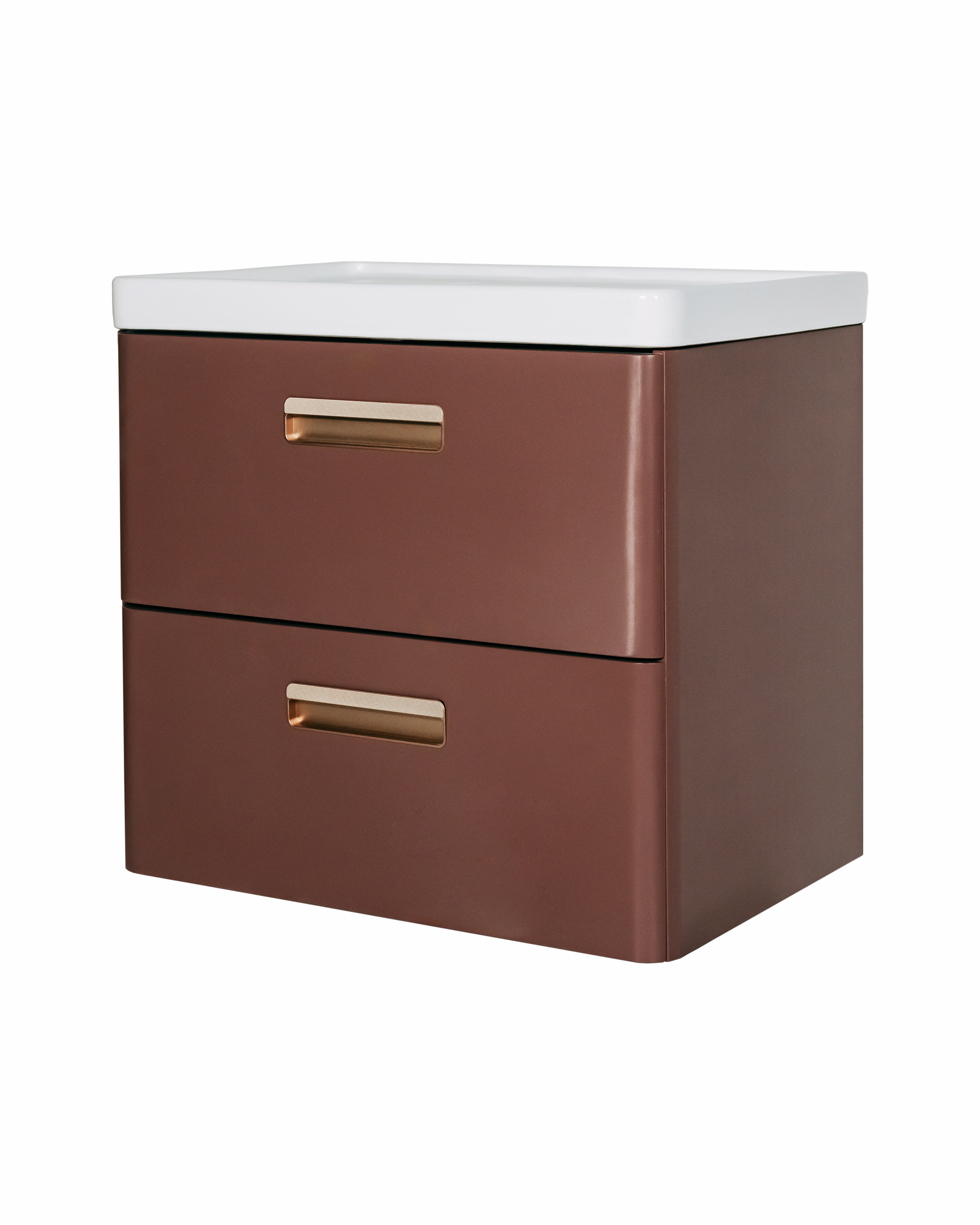 Изображение товара Подвесная тумба с раковиной Гарда 80 см коричневая с двумя ящиками