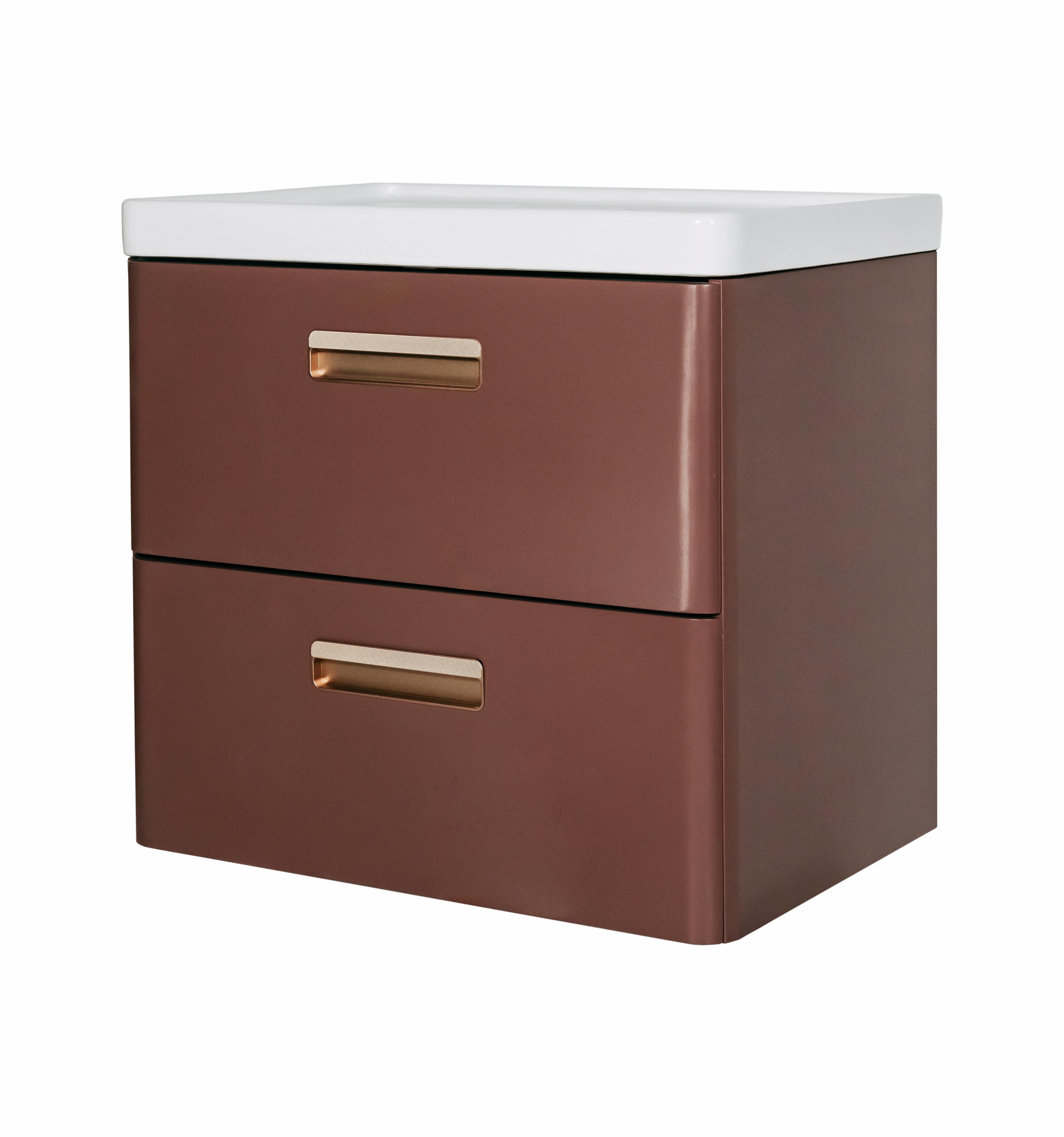 Изображение товара Тумба с раковиной Гарда 60 см подвесная коричневая с 2 ящиками