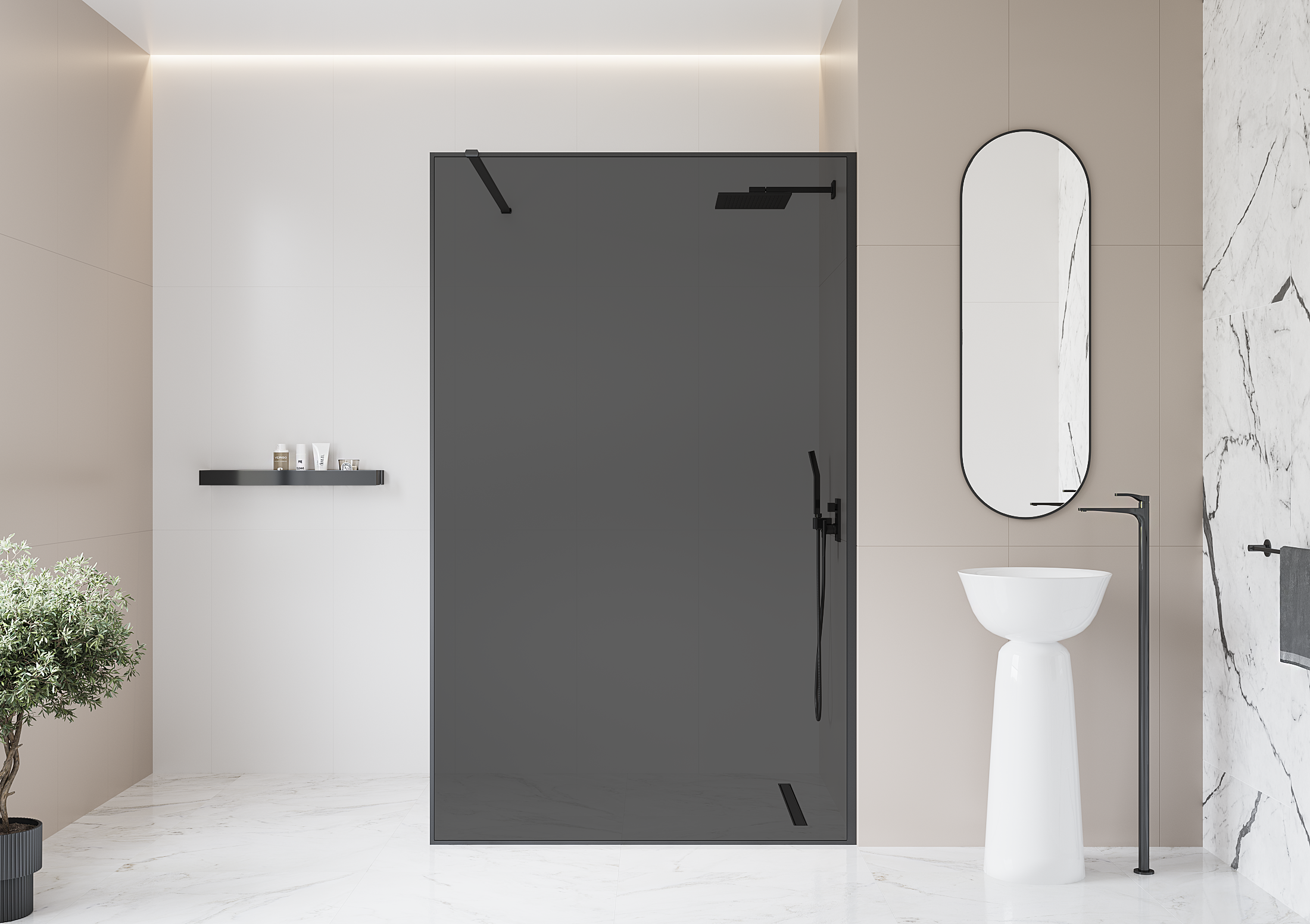 Душевая перегородка Март Walk-In 100x195 см тонированное стекло черный профиль