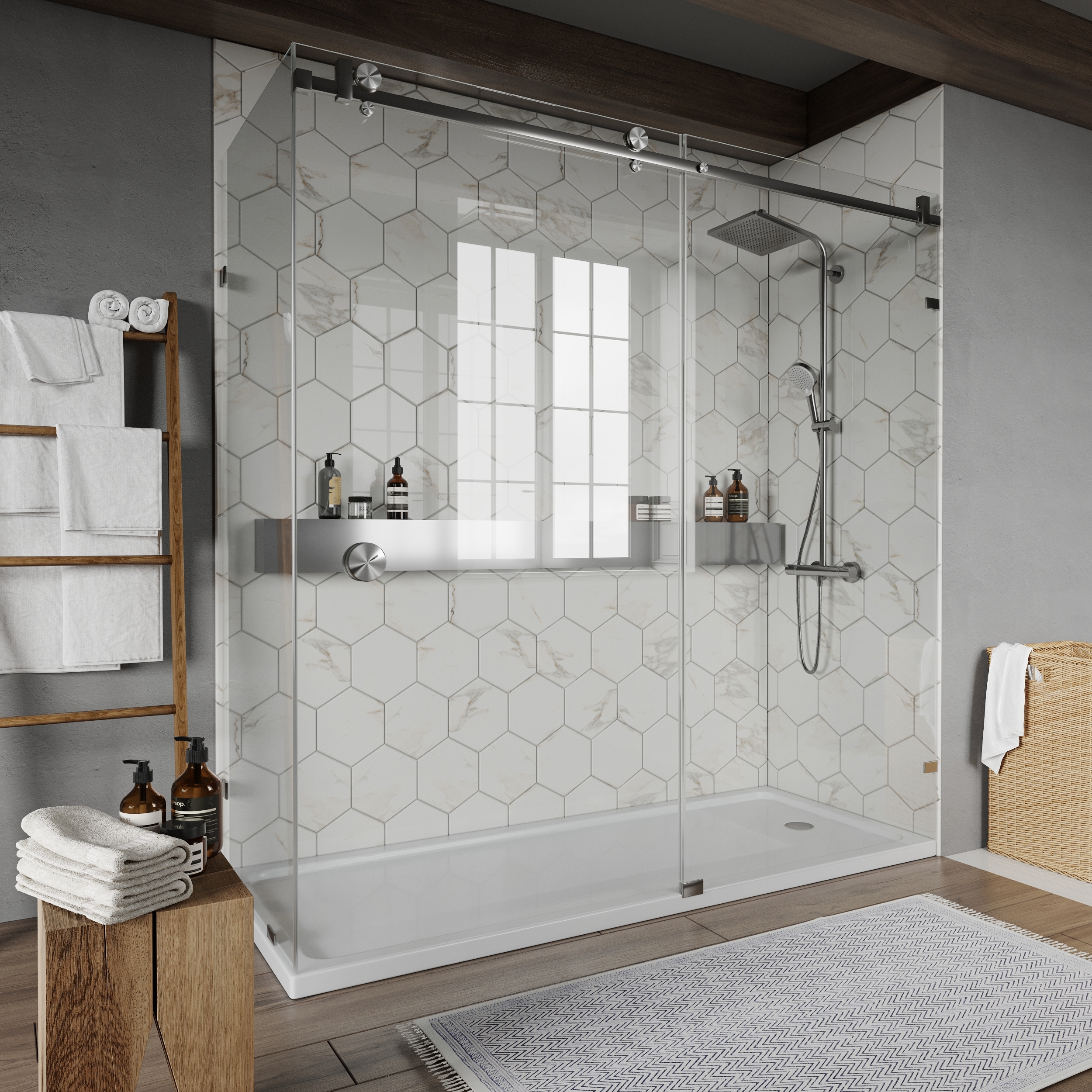 Изображение товара Панель боковая премиум из закаленного матового стекла 195x90 см для душевой