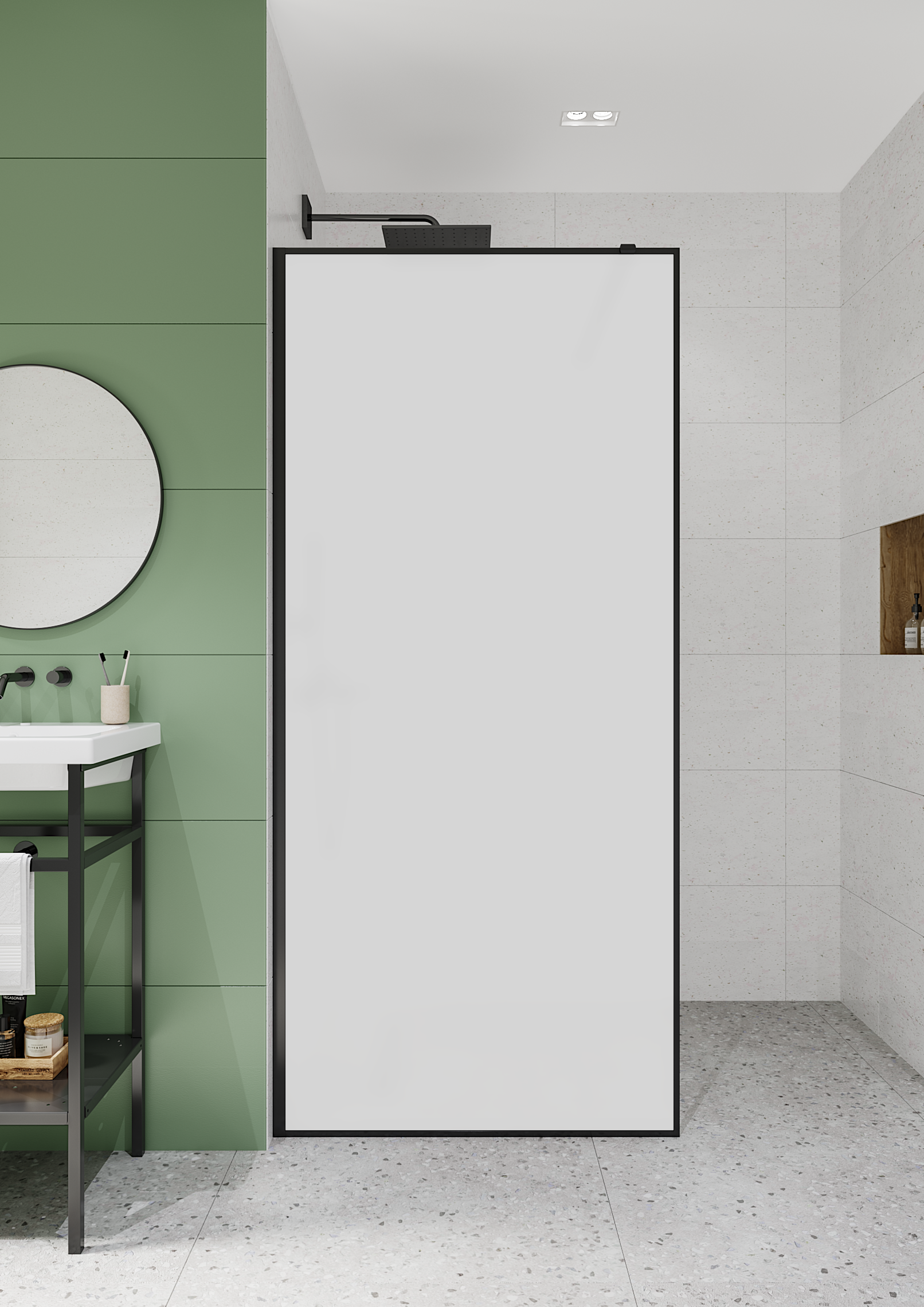 Изображение товара Душевая перегородка Walk In 100 черный матовый МАРТ