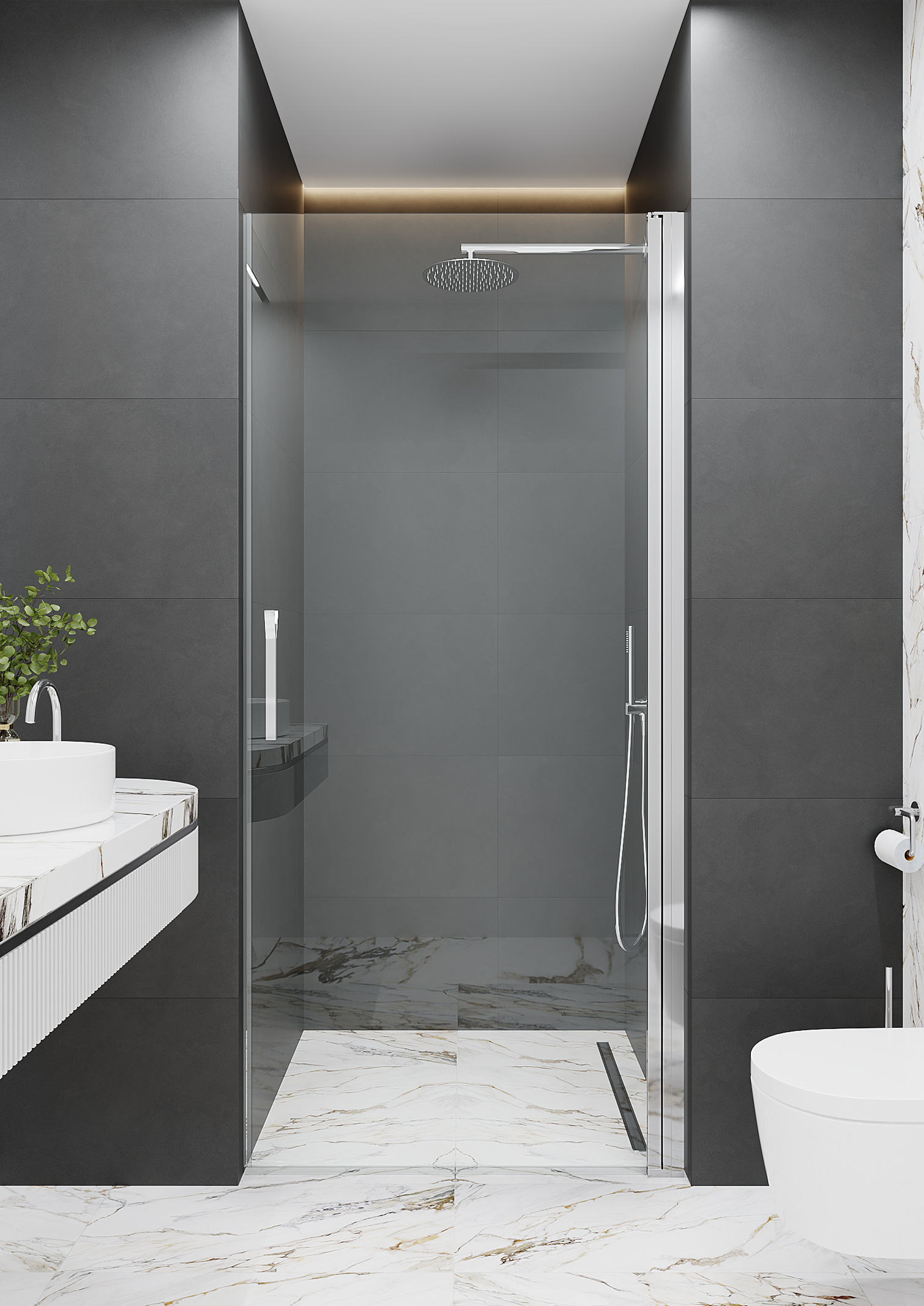 Изображение товара Душевая дверь в нишу Март Эстетика 195x100 см хромированный профиль прозрачное стекло распашная