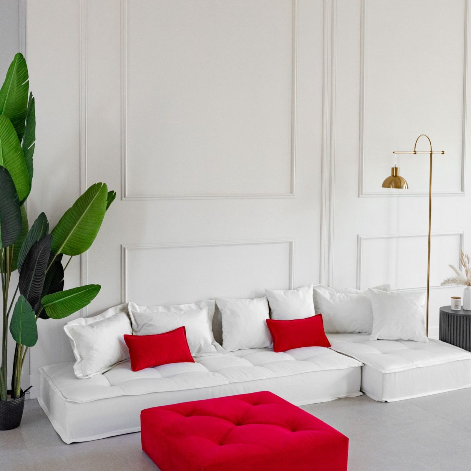 Изображение товара Угловой диван-кровать Miella Lora Short бескаркасный 200x23x180 см велюр цвет белый