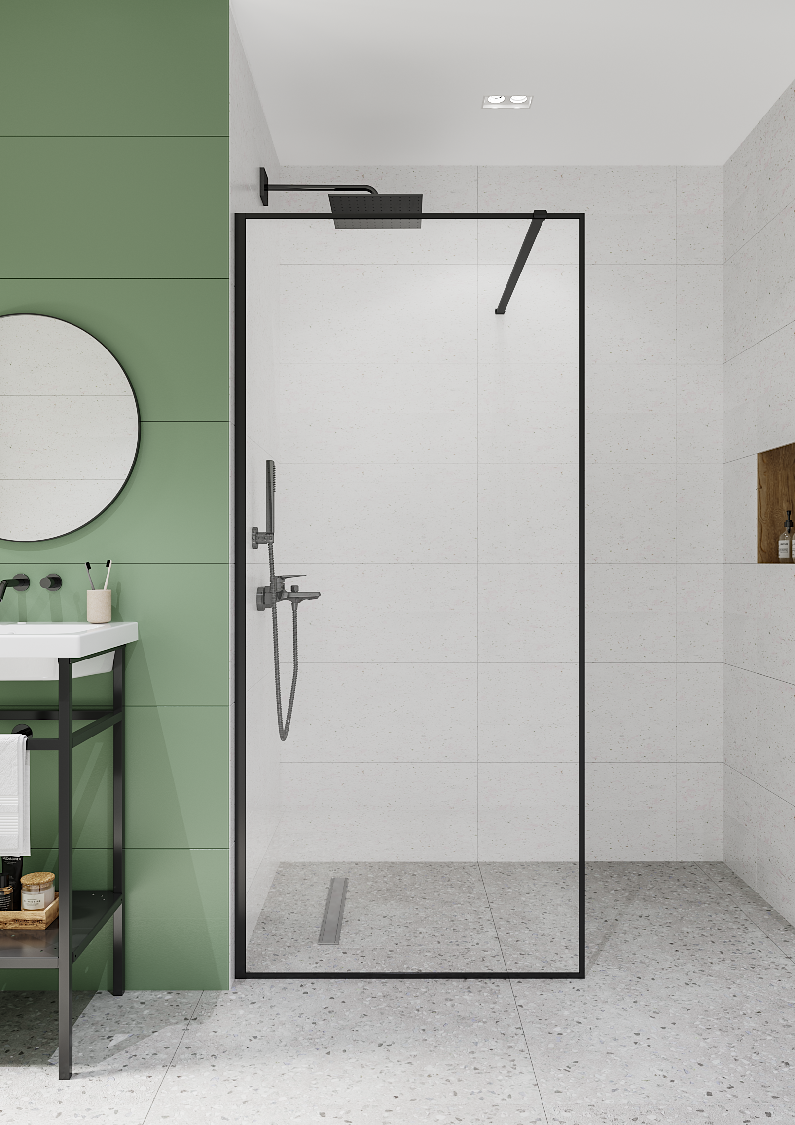 Изображение товара Душевая перегородка Март Walk In 100 см черный стекло 6 мм угловой монтаж