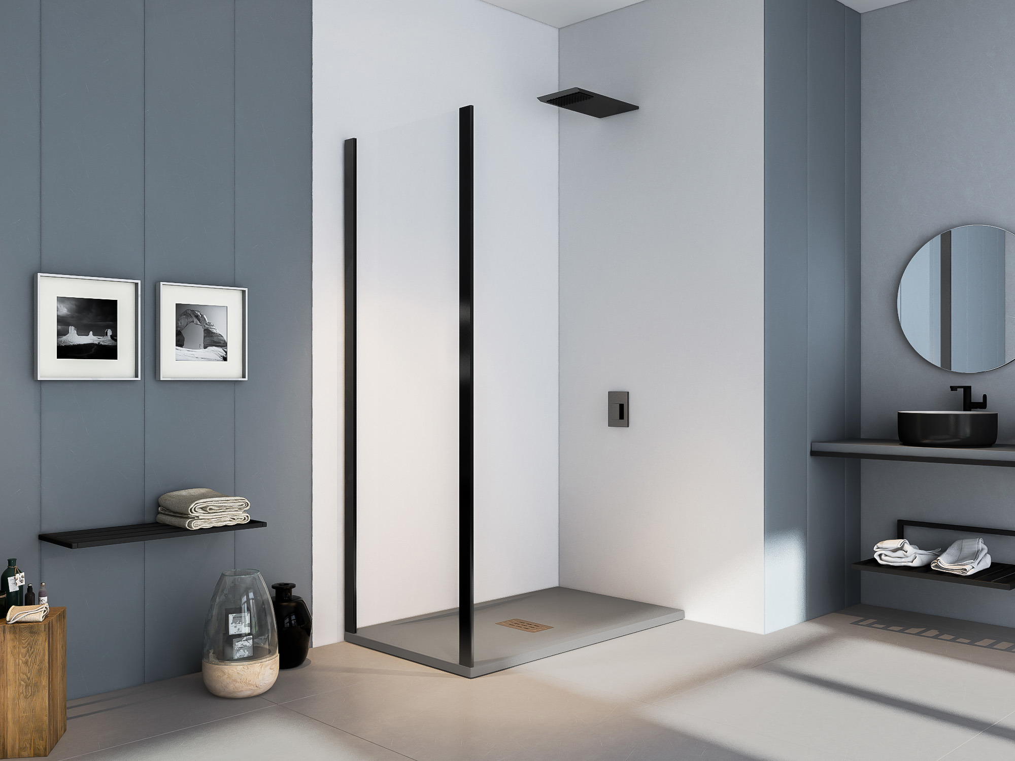 Изображение товара Душевая перегородка Makiato SP-90-C-В 185x90 см черный профиль прозрачное стекло