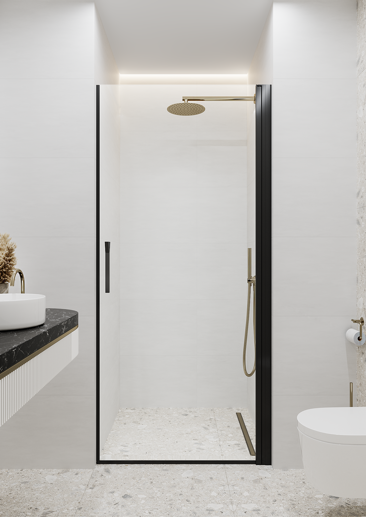 Изображение товара Душевая дверь Март Эстетика 195x90 см распашная черный профиль прозрачное стекло