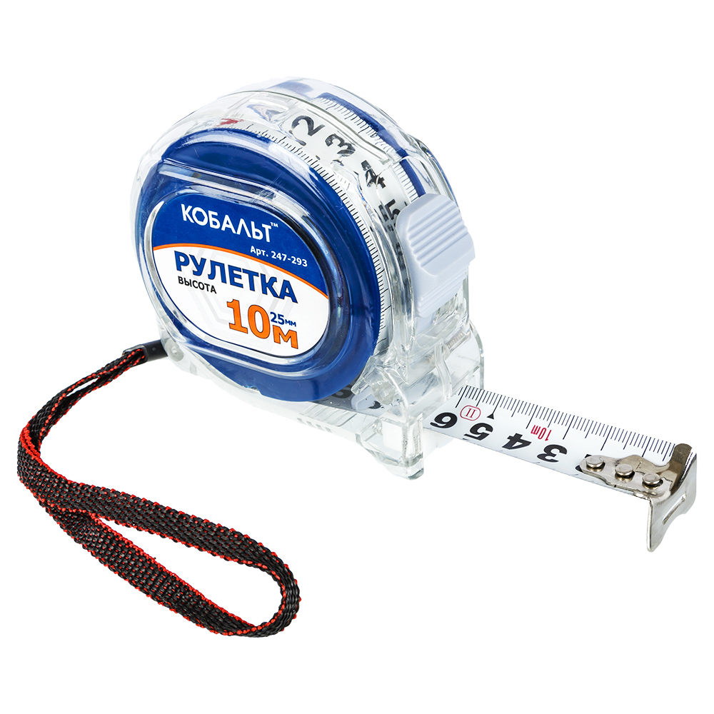 Изображение товара Рулетка Кобальт 247-293 двухсторонняя 10 м х 25 мм пластиковый корпус