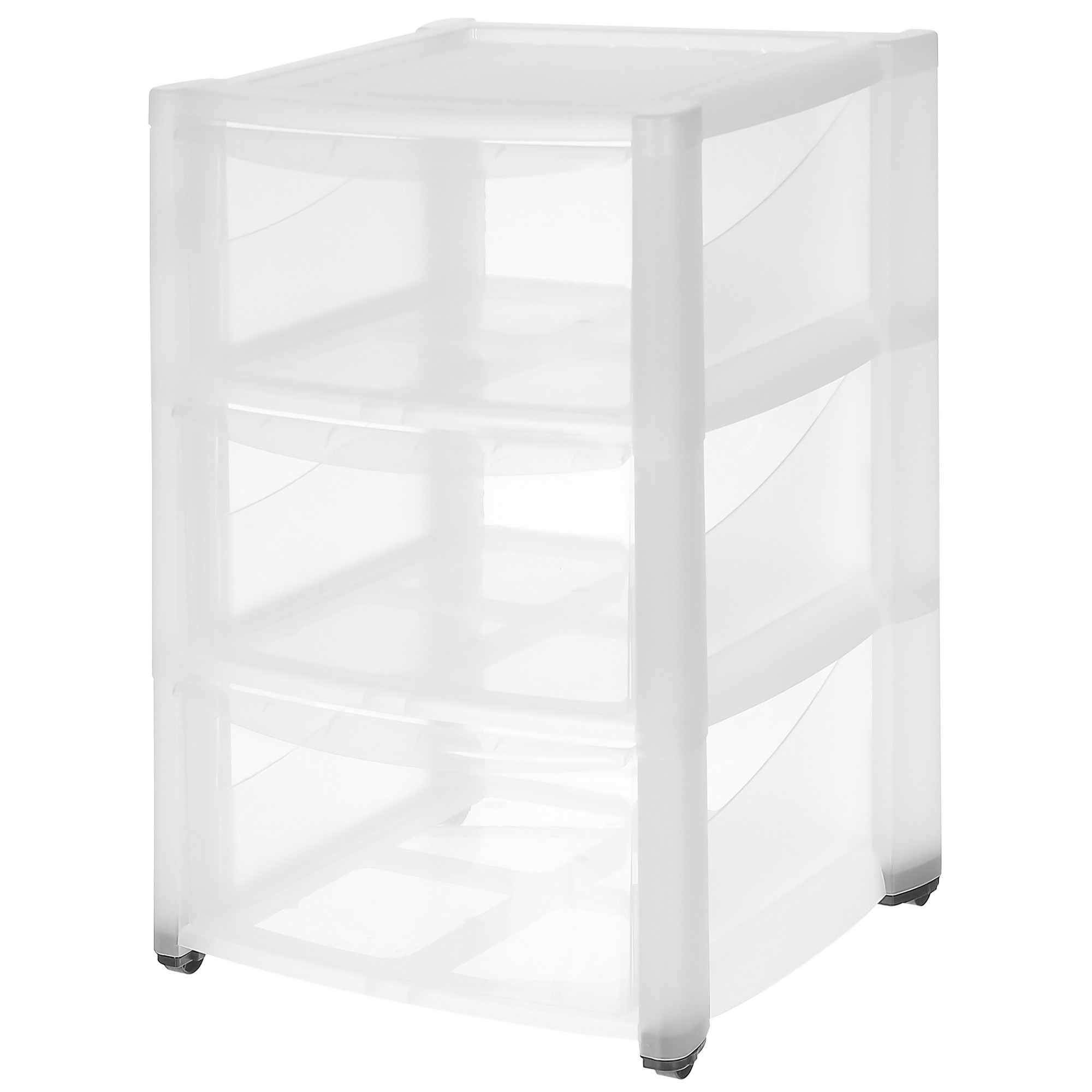 Изображение товара Комод на колесах 3 ящика пластиковый прозрачный для дома и офиса