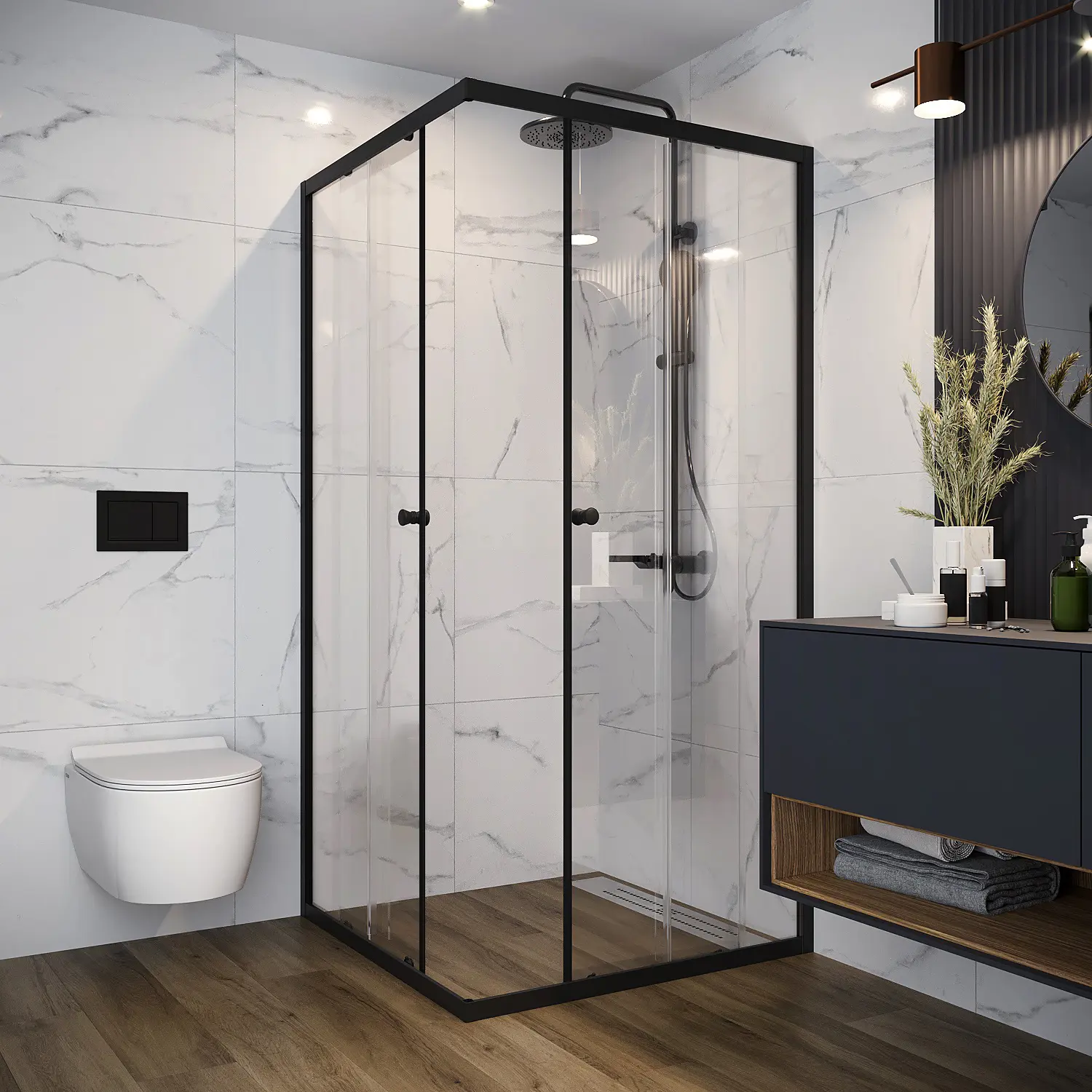 Душевой уголок Domani-Spa Cube квадратный 90x90 см черный профиль прозрачное стекло раздвижной