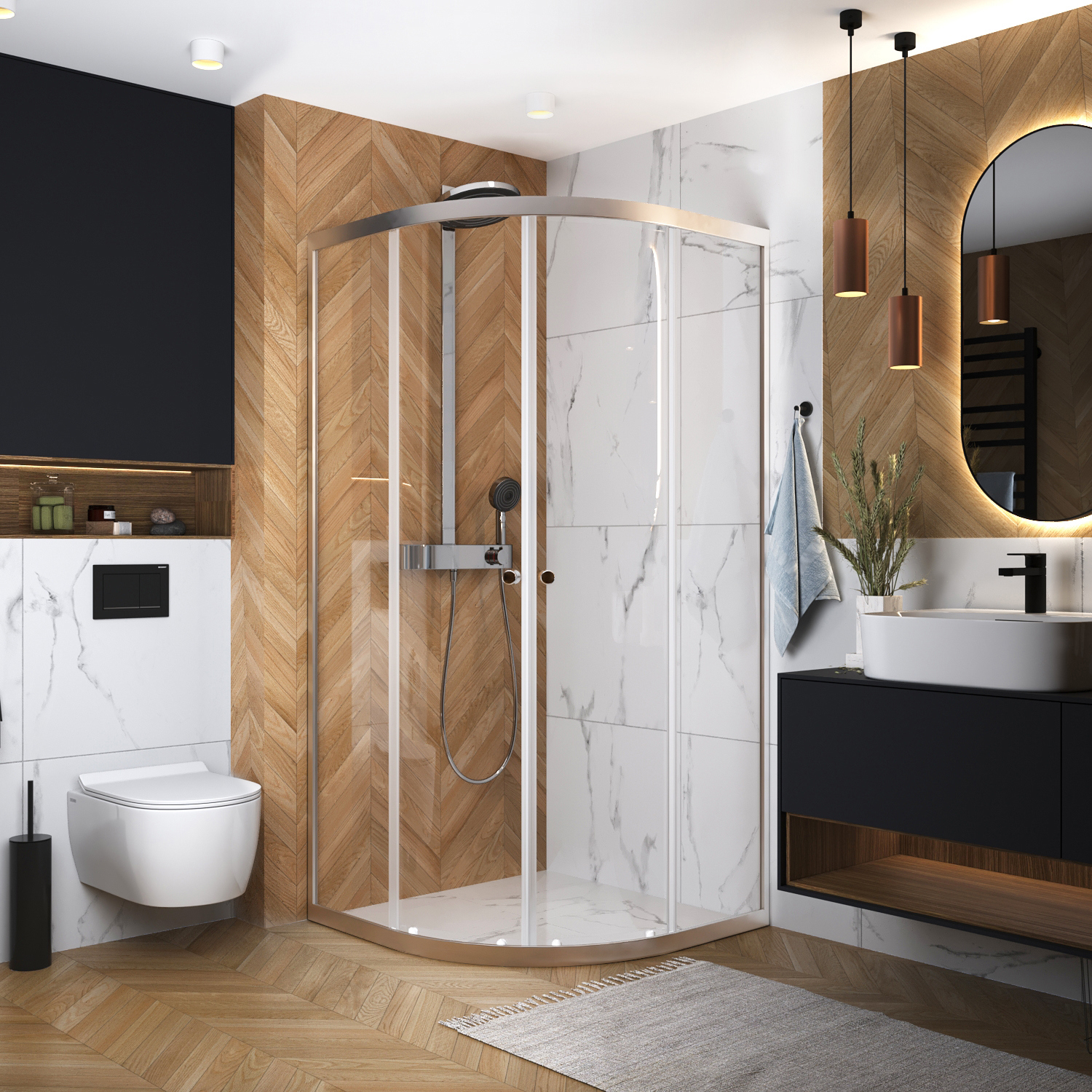 Изображение товара Душевой уголок Domani-Spa Delight 1/4 круга 90x90 см светло-серый профиль прозрачное стекло раздвижной