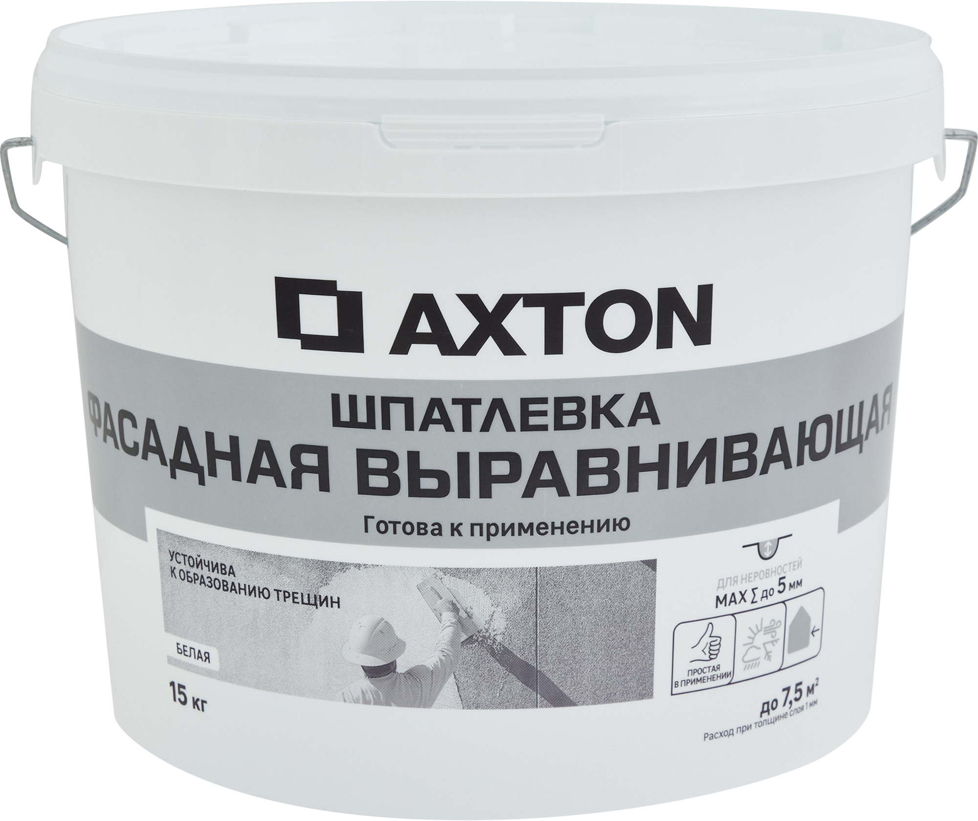Изображение товара Шпатлевка Axton выравнивающая фасадная белая 15 кг для наружных работ